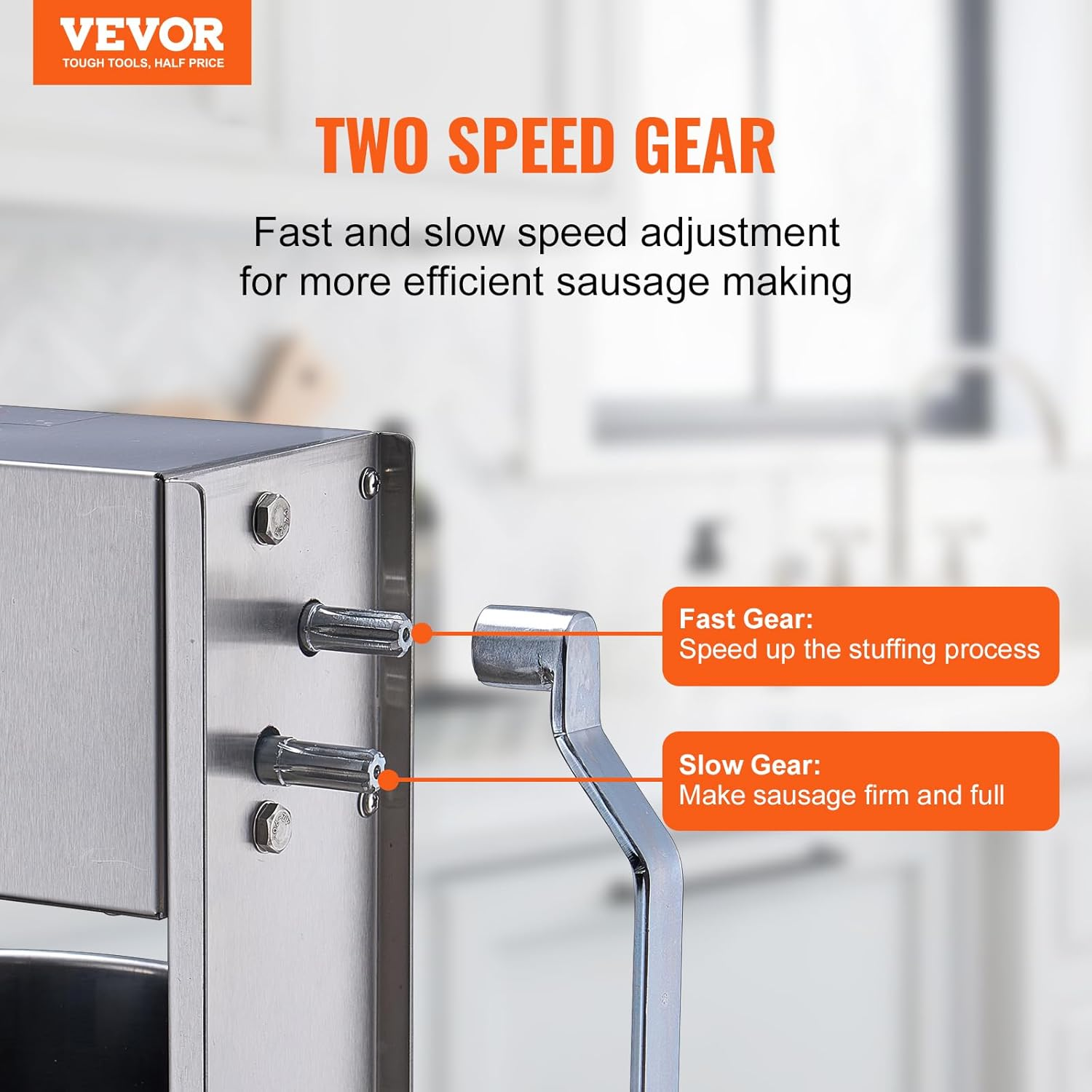 VEVOR Manual Sausage Stuffer, 10 L / 22 LBS Vertical Sausage Machine, Dual-Speed Meat Stuffer, Made of Food-Grade 304 Stainless Steel, Includes 5 Stuffing Tubes, for Home Kitchen Restaurant Commercial