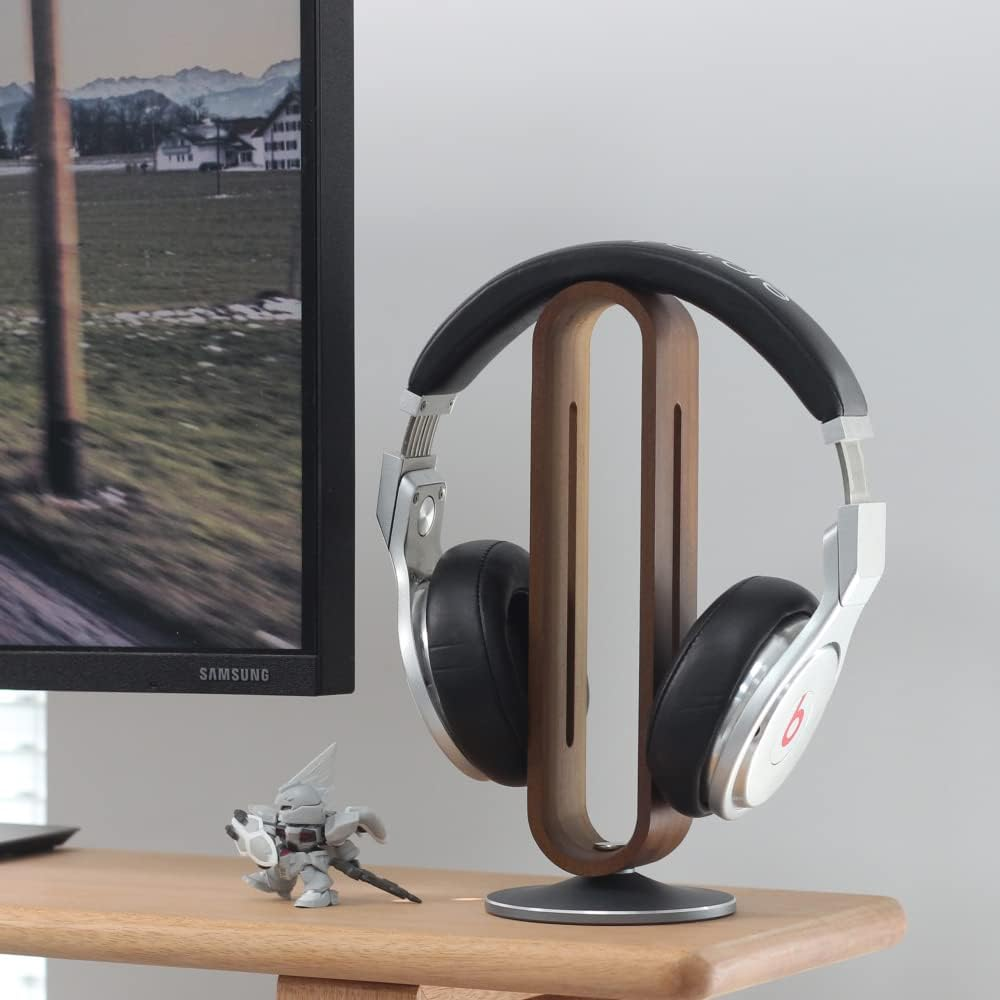 Headphone Stand for Desk,Bright STONE Wood Headset Holder Bamboo & Aluminum Earphone Stand for All Headphones (Grey) image number 1