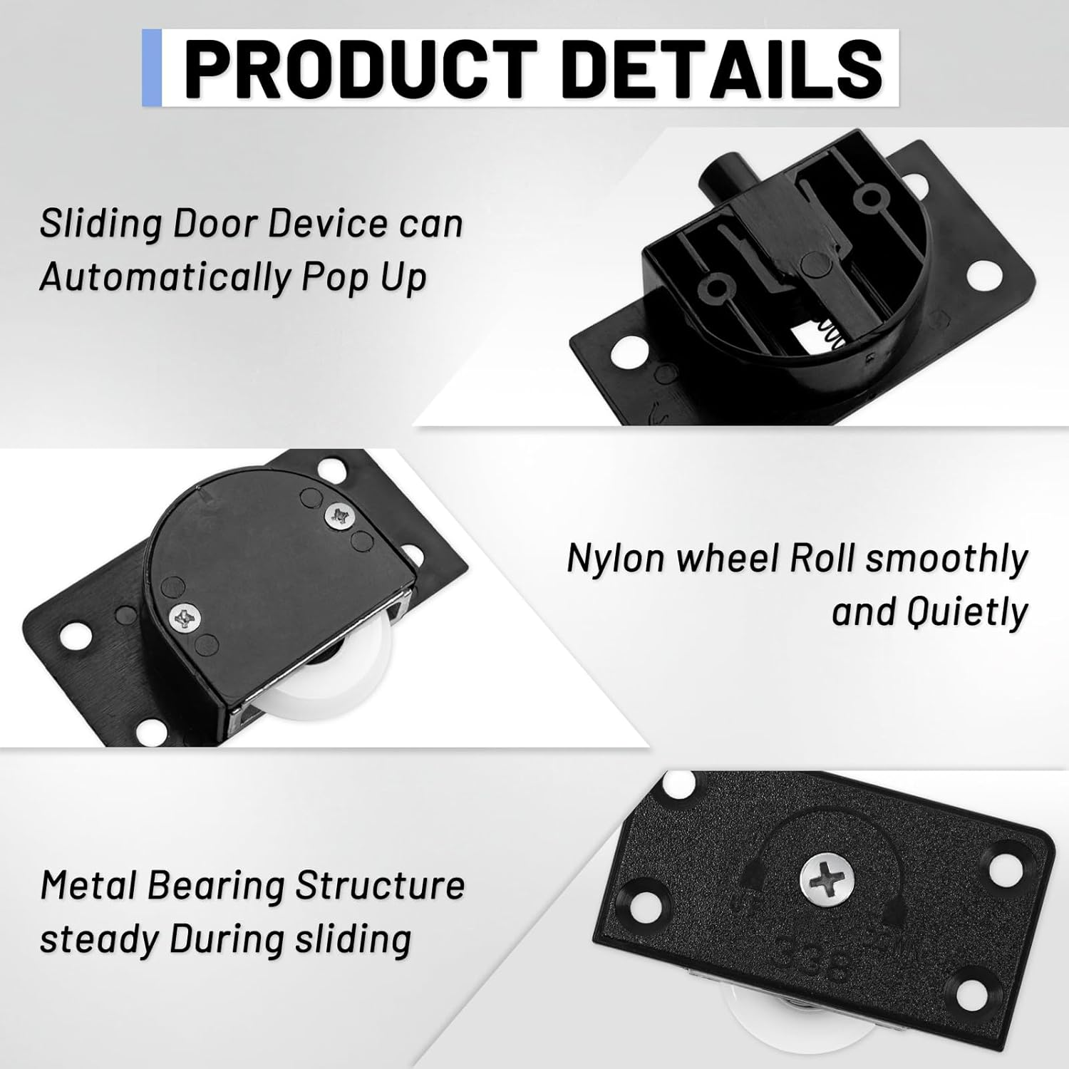 6 Sets Black Sliding Cabinet Hardware with Screw, Component Door Wheel Cabinet Doors Silent Roller Pulleys for Home Cabinet Wardrobe Sliding Door (6 Sets) image number 3