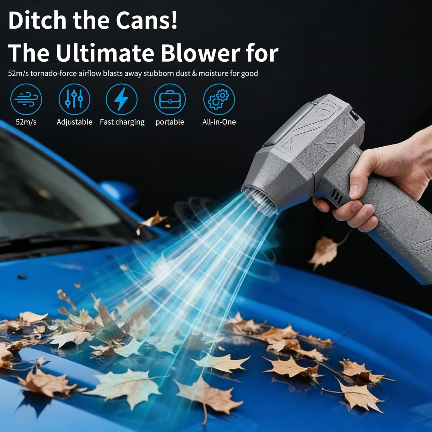 Jet Fan, Mini Jet Dry Blower, High Speed 200000RPM Stepless Adjustment, Type C Fast Charging Portable Air Duster Air Blower Super Jet Fan for Car, Cleaning, Camping, Pet Hair image number 3