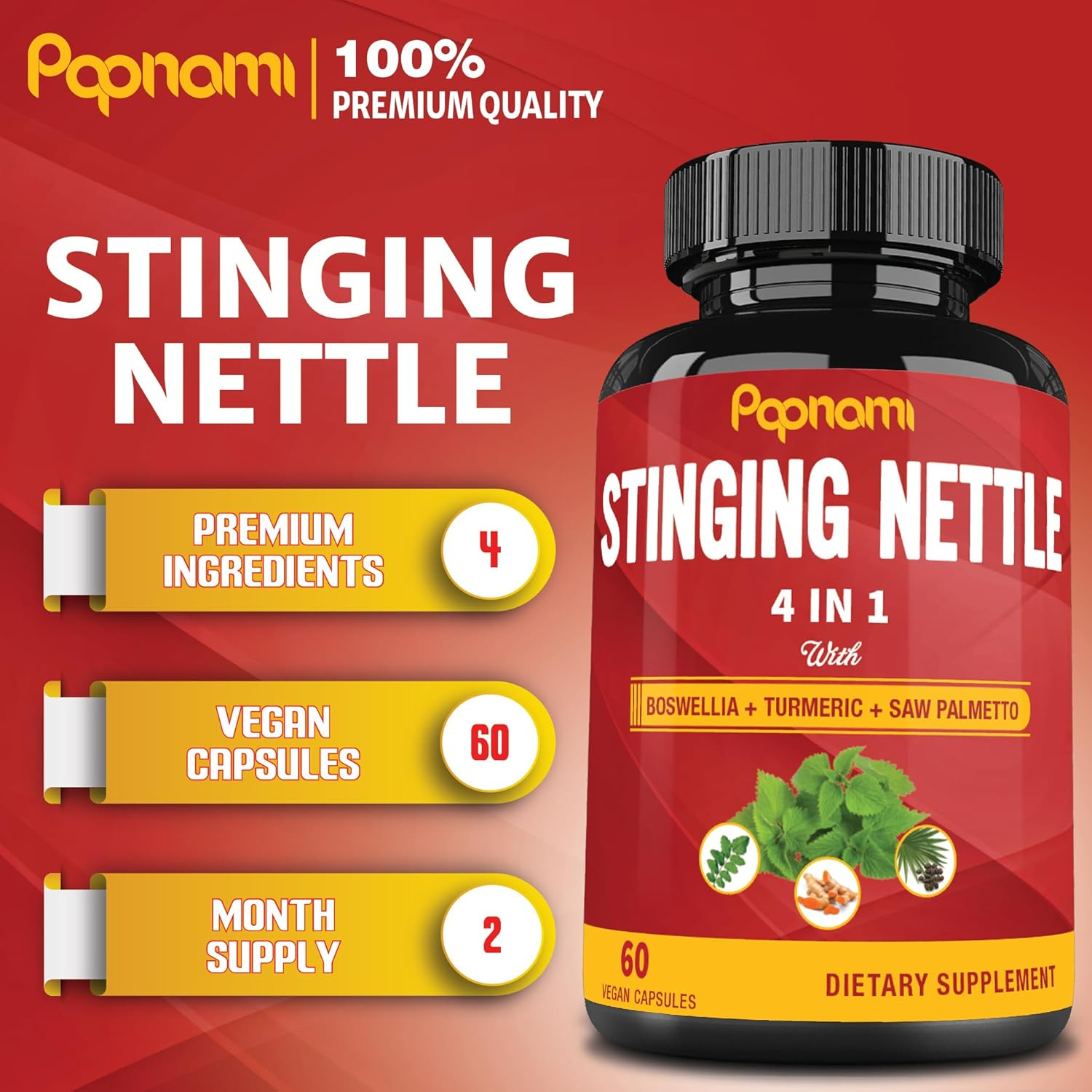 Organic Stinging Nettle Root Extract Capsules with Boswellia, Turmeric, Saw Palmetto | 60 Caps image number 5