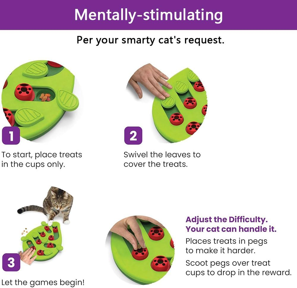 Interactive Cat Toy &ndash; Treat Dispensing Puzzle Feeder for Cats, Mental Enrichment Toy, Includes Pet Safe Meal-Dispensing Ball (Green) image number 2