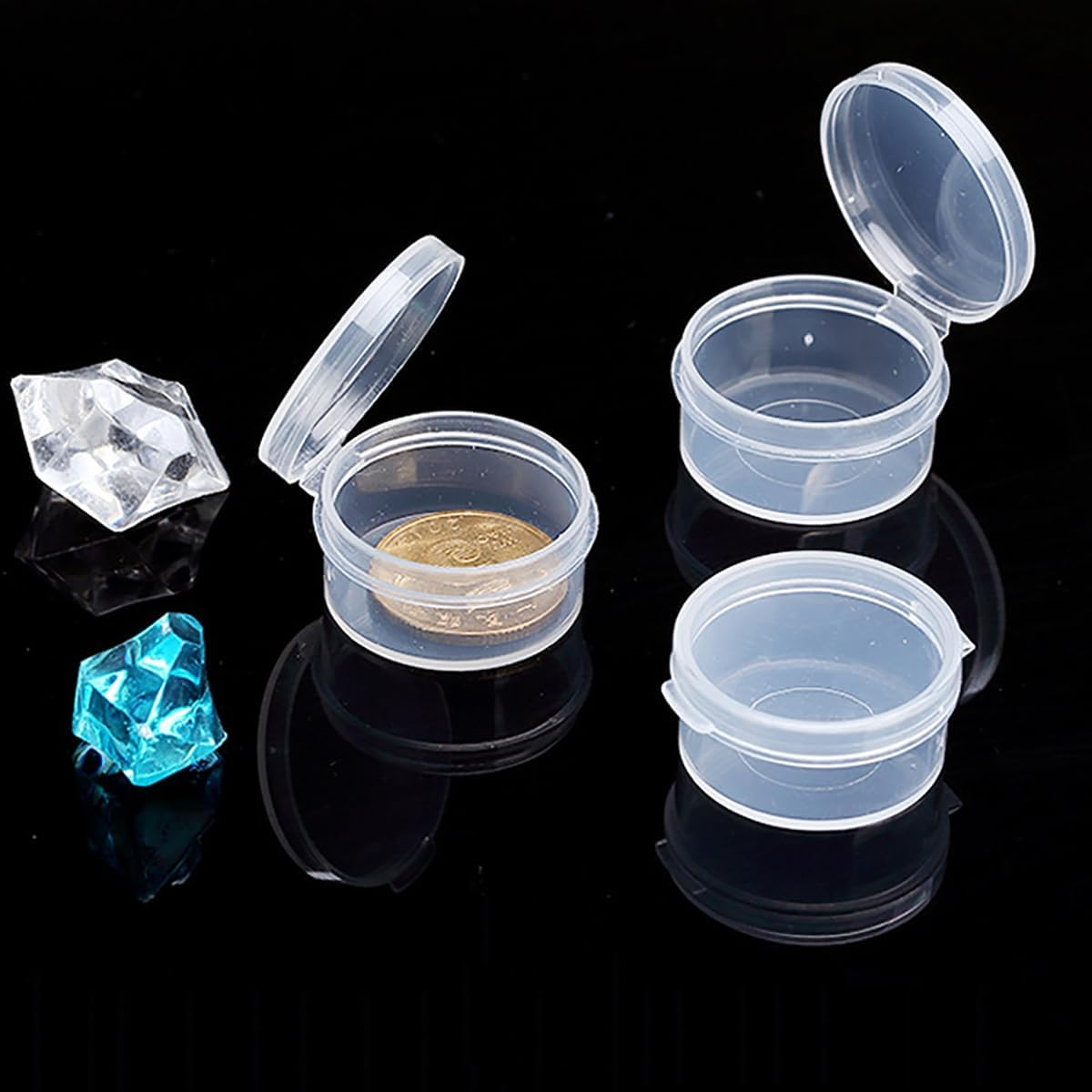 Farmer Mani 24 Pack 0.17 Oz round Plastic Containers (1.06 X H0.55 Inch) Clear Bead Storage Containers for Fishing Tackle with Label Stickers, Craft, Beads, Jewelry, Small Parts