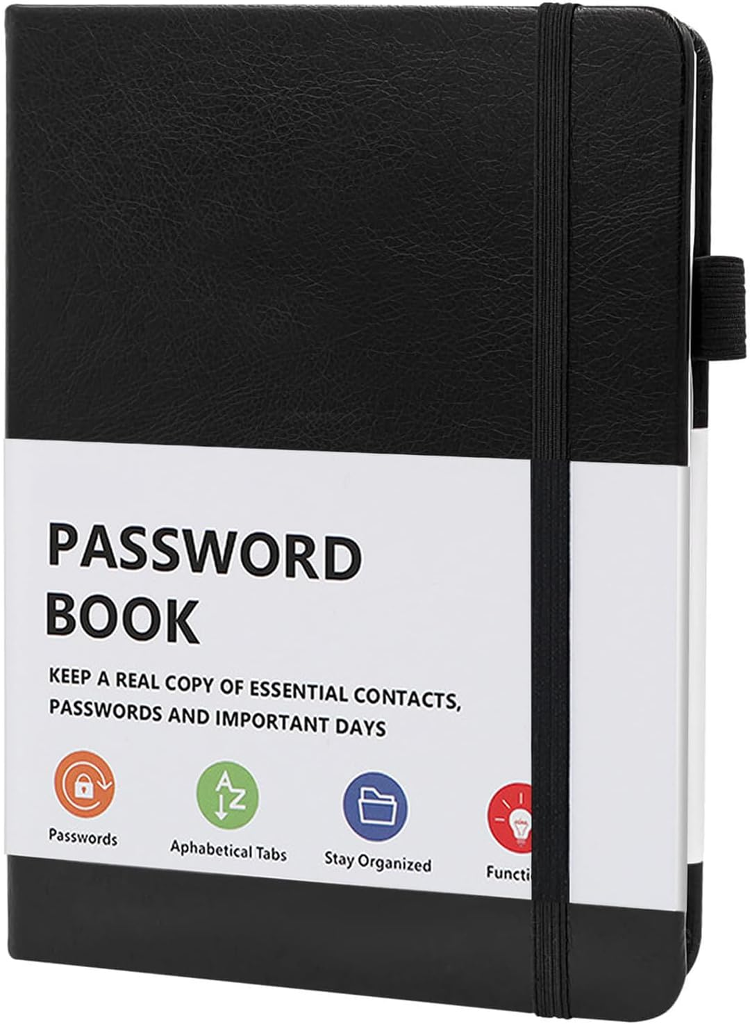 B6 Password Book with Alphabetical Tabs, Hardcover Password Keeper Internet Address Organizer Logbook for Computer and and Internet Address Website Login, Black