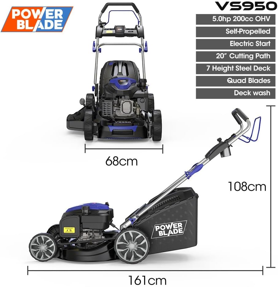 Powerblade 20" 200Cc Self-Propelled Lawn Mower, Electric Start, 7 Height, Steel Deck, Deck Wash Port, OHV 4-Stroke Petrol - VS950 image number 5