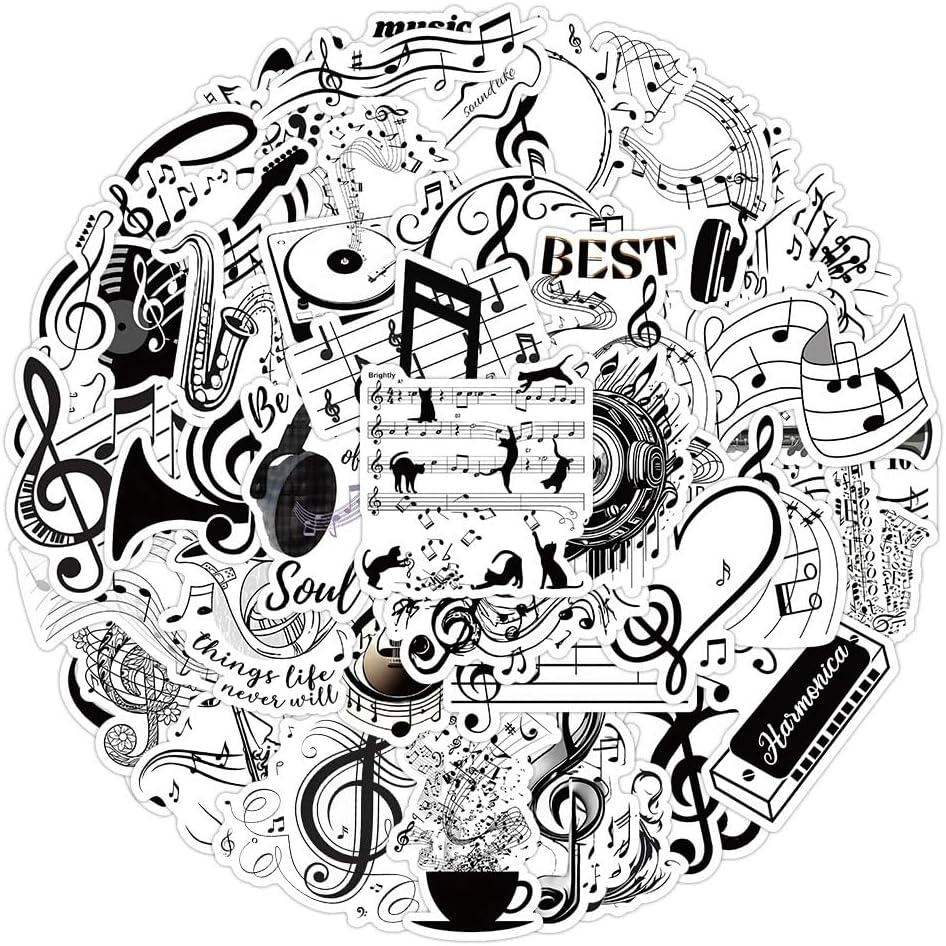 Music Graffiti Stickers 50 PCS for Laptop Guitar Luggage Notebook Water Bottles Scrapbook Journal Phone Skateboard Computer Helmet,Musical Note Aesthetic Decals for Girls Teens Adult image number 3