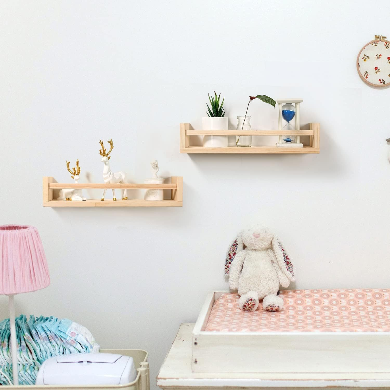 2 Pack Nursery Book Shelves, Wood Floating Book Shelves, Rustic Baby Nursery Shelf Decor for Bedroom, Living Room (Brown) image number 2