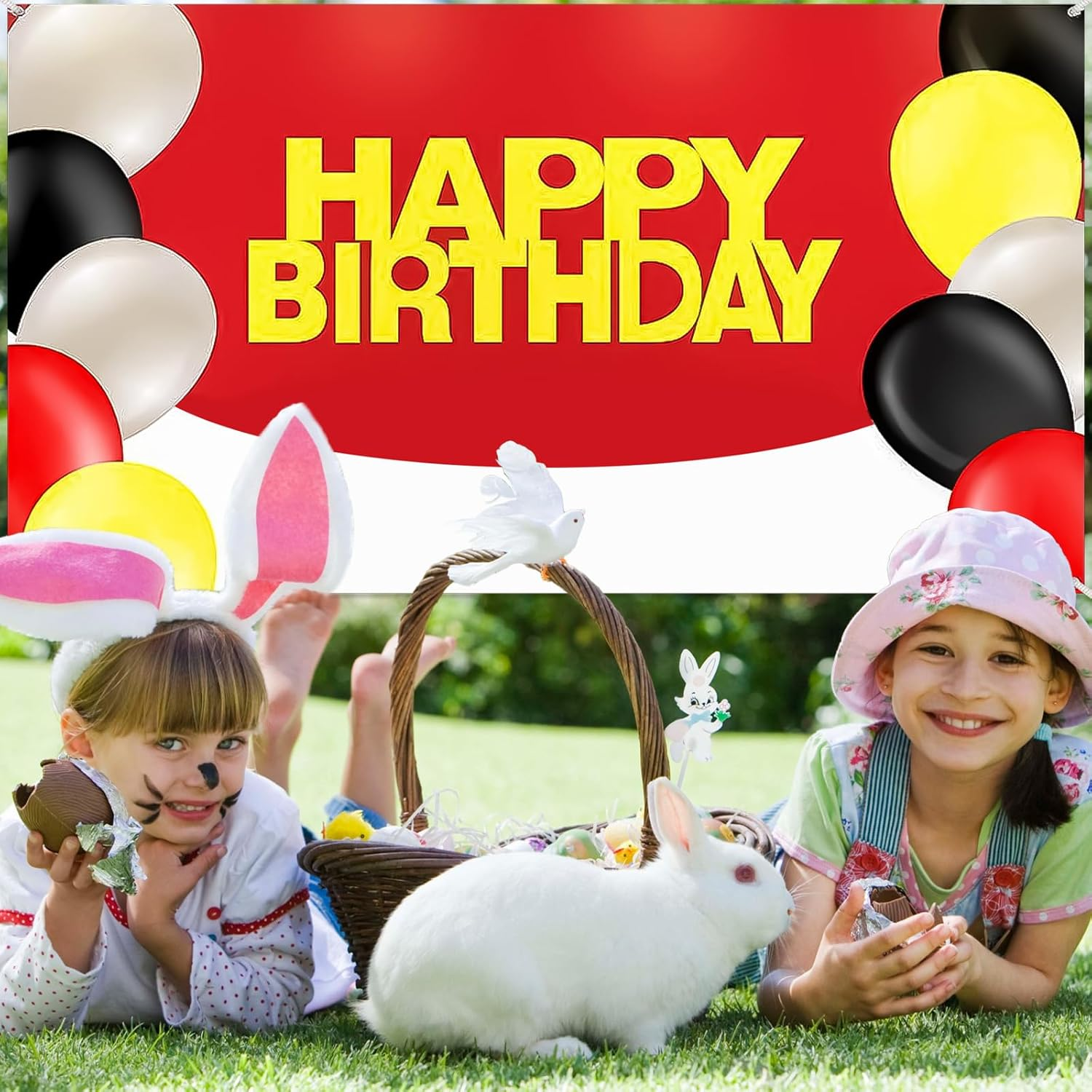 6.1 X 3.6 Feet Red White Ball Birthday Backdrop Extra Large Happy Birthday Photography Backdrop Party Background Banner for Kids Birthday Party Decoration image number 6