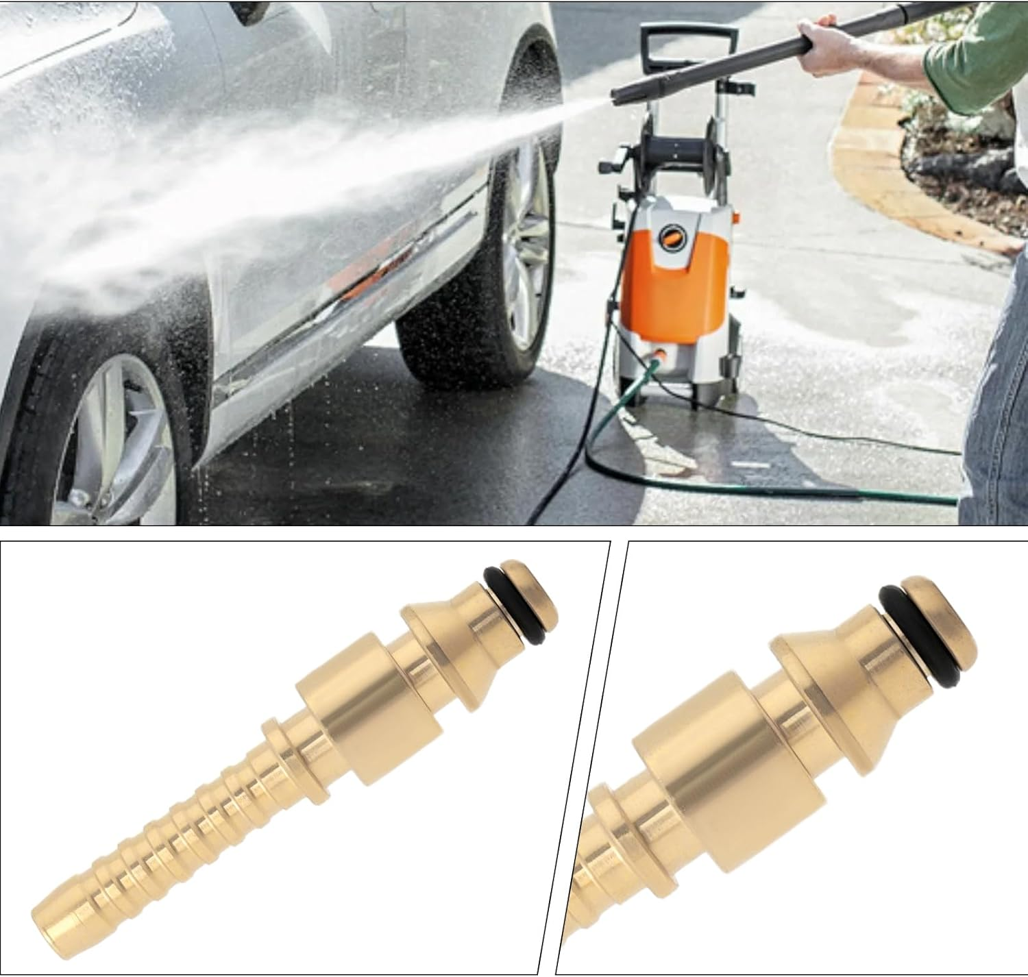 Be in Your Mind 1Pc 1/4 Inch Brass Pressure Washer Hose Fitting 6.5Mm Quick Fit Male Pressure Washer Adapter with Crimping Ferrule Compatible with Stihl Pressure Washer image number 2