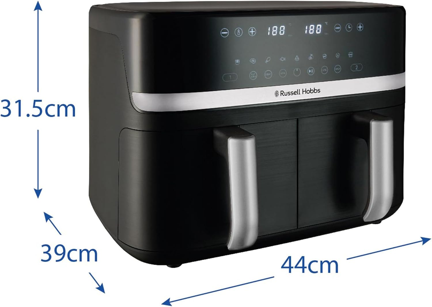 Russell Hobbs Satisfry 9L Dual Basket Air Fryer, RHAF2768SIL, Dual Baskets, Sync & Match Functions, Digital Touch Screen, 9 Pre-Set Functions, Silver image number 3