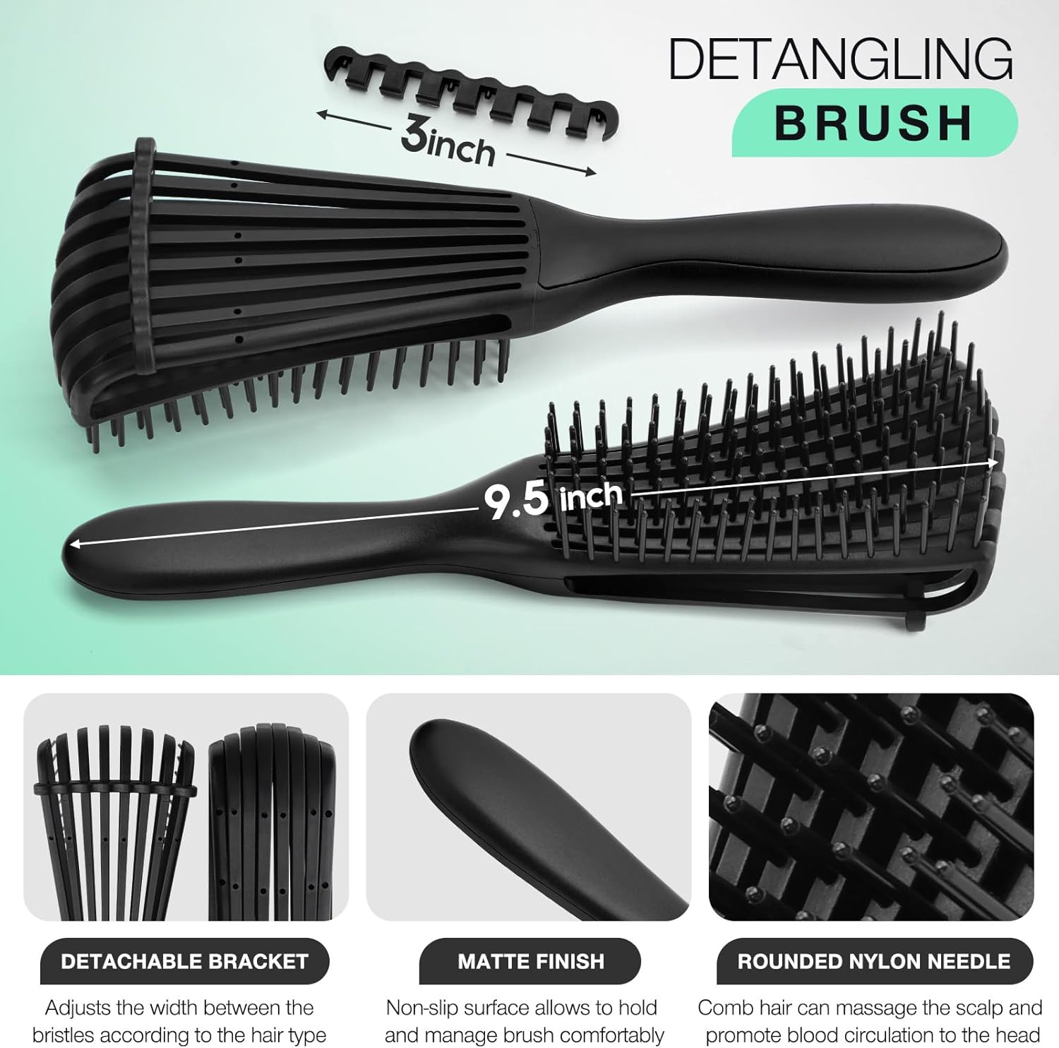 Hommtina 4Pcs Detangling Brush Set Getting Shine and Makes Hair Smooth, Curly Hair Brush for Adult & Kids Wet or Dry Hair (3 PCS, Black+Black) - Black+Red image number 6