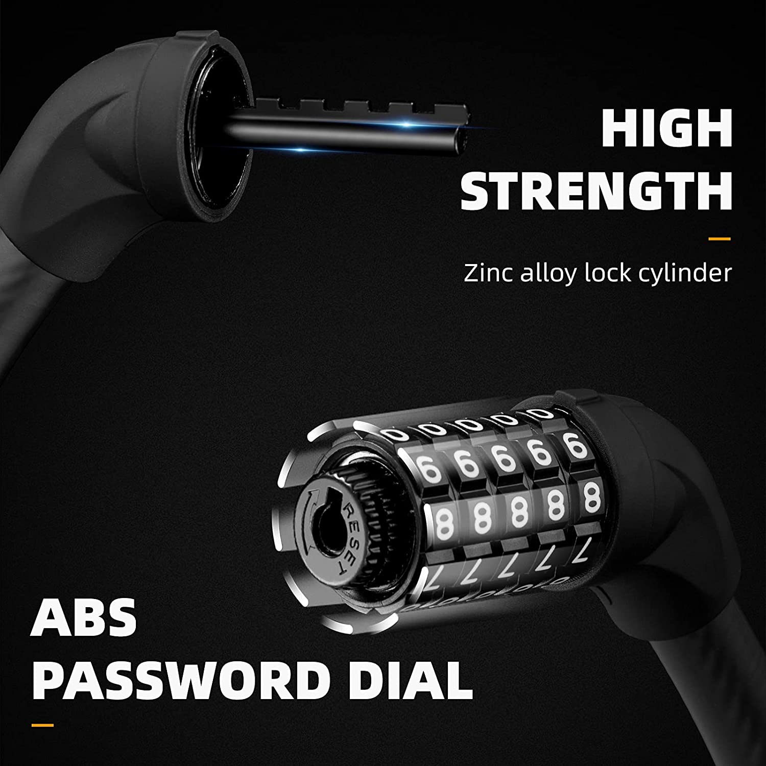 ROCKBROS Bike Lock Cable Combination Bike Lock 5 Digit Resettable Bicycle Cable Lock for Road Mountain Bike Motorcycle Scooters - Black image number 4