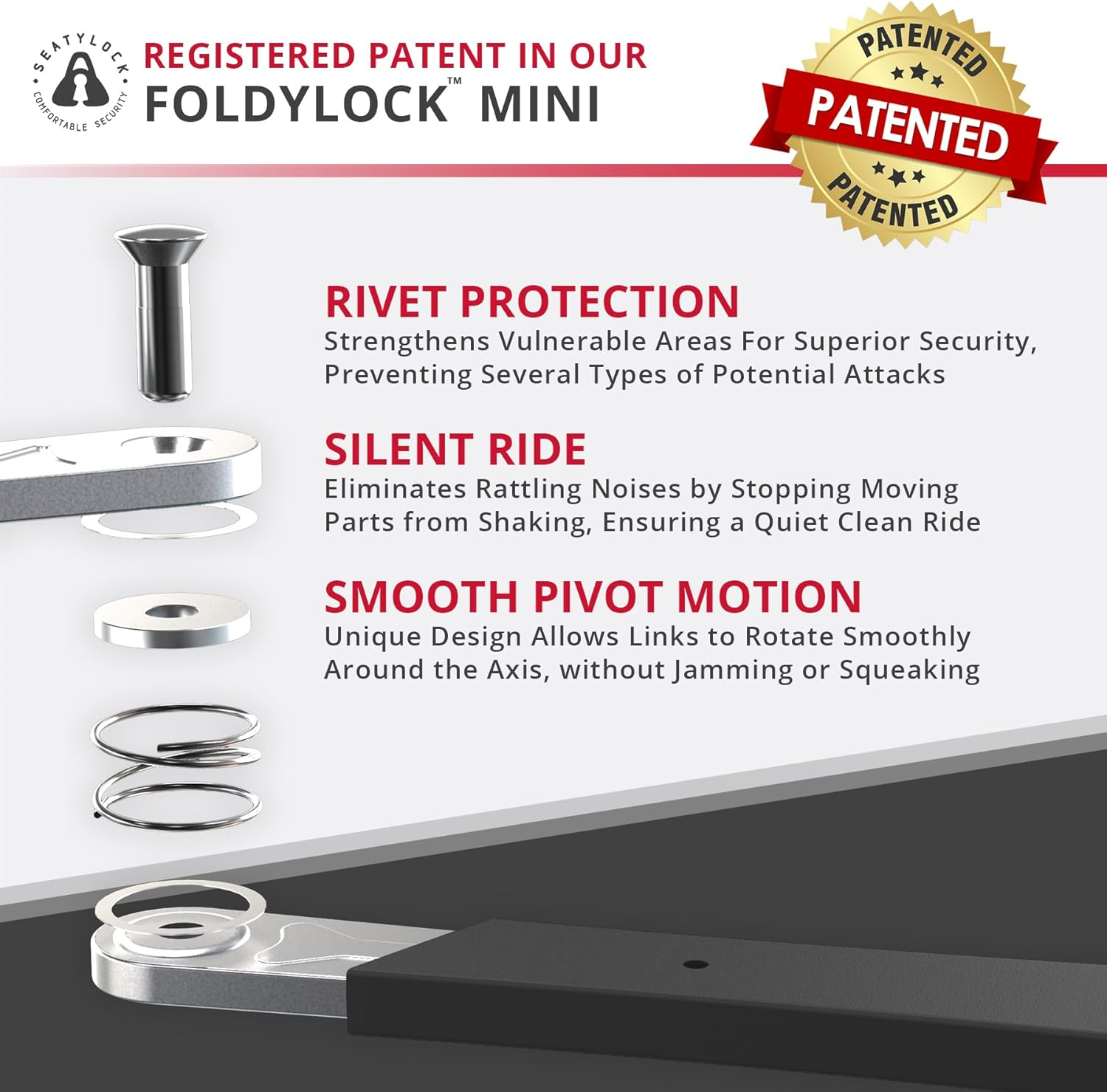 Seatylock Foldylock Mini Folding Bike Lock - Patented Lightweight Bicycle Lock - Heavy Duty anti Theft Guard with Key for Electric Scooter & City Bikes - 29.5" image number 2