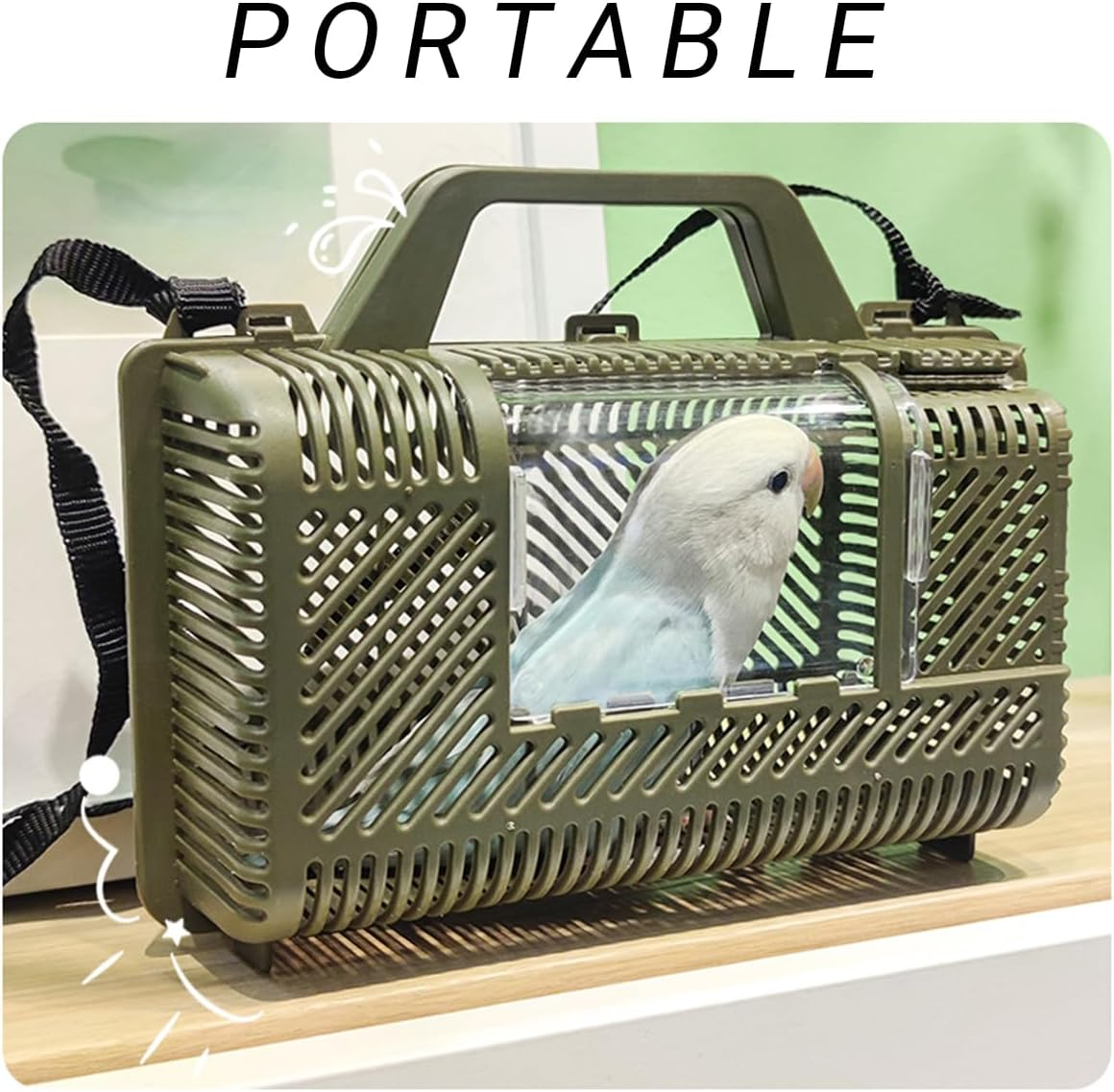 AIMALL Handheld Portable Parrot Travel Cage - Lightweight 96G, 360&deg; Ventilation & Triple Buckle for Small Parrots Budgies Cockatiels Birds image number 5