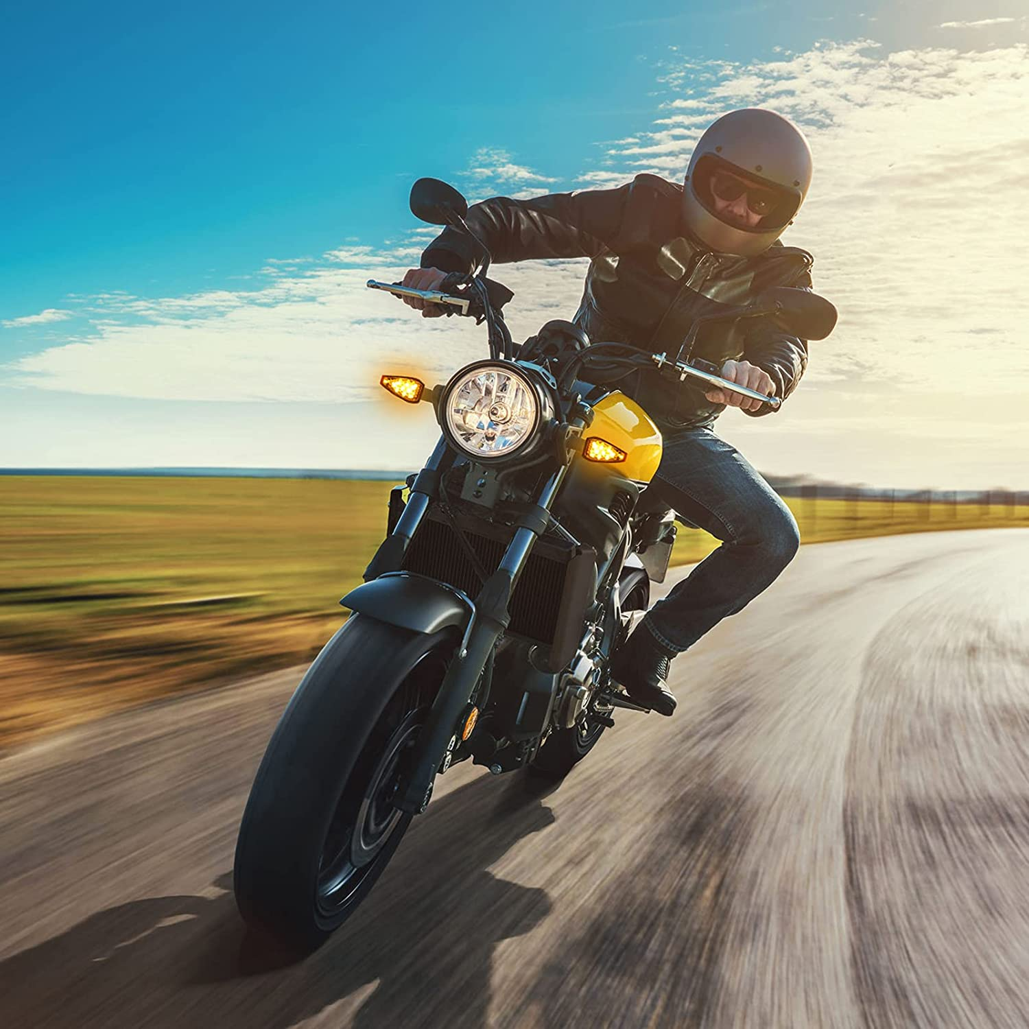 4 Pieces Motorcycle Turn Signal Lights Indicators Flowing 14 LED 12V Motorbike LED Blinker Amber Lamp Mini Stalk Arrow Front Rear Lights image number 4