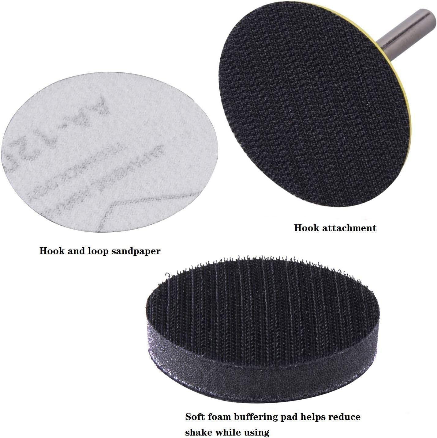 300 Pcs Sanding Discs Pads Kit, 2 Inch Sandpaper with 1 Pc 1/4 Inch Shank Backing Pad and 1 Pc Soft Foam Buffering Pad 80 180 240 320 400 600 800 1000 2000 3000 Grit image number 2