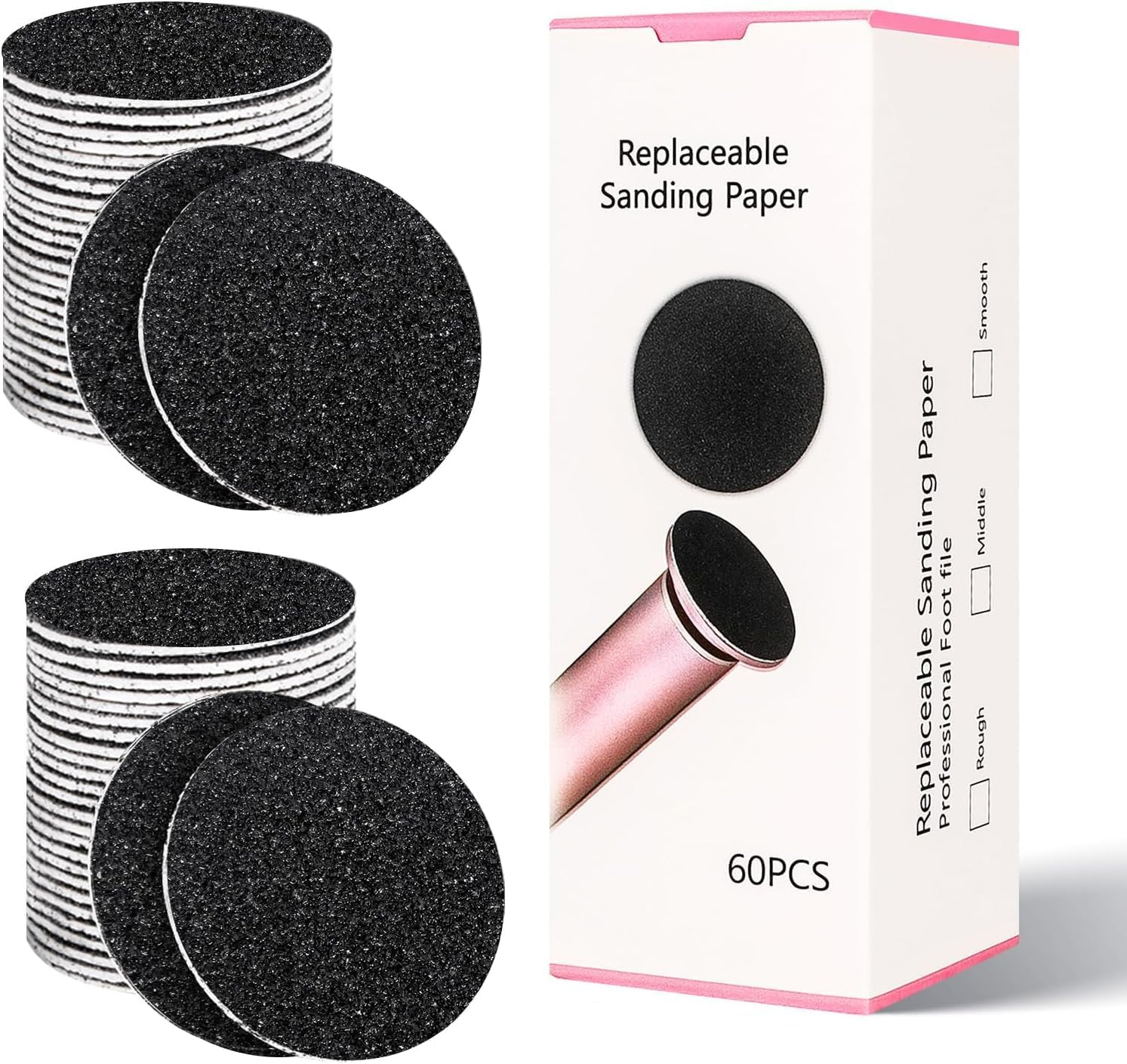 60 PCS Replaceable Sandpaper Discs, 80 & 120 Grit Pad Refills for Electric Foot File Callus Remover Machine Foot Hard Dead Skin Removal