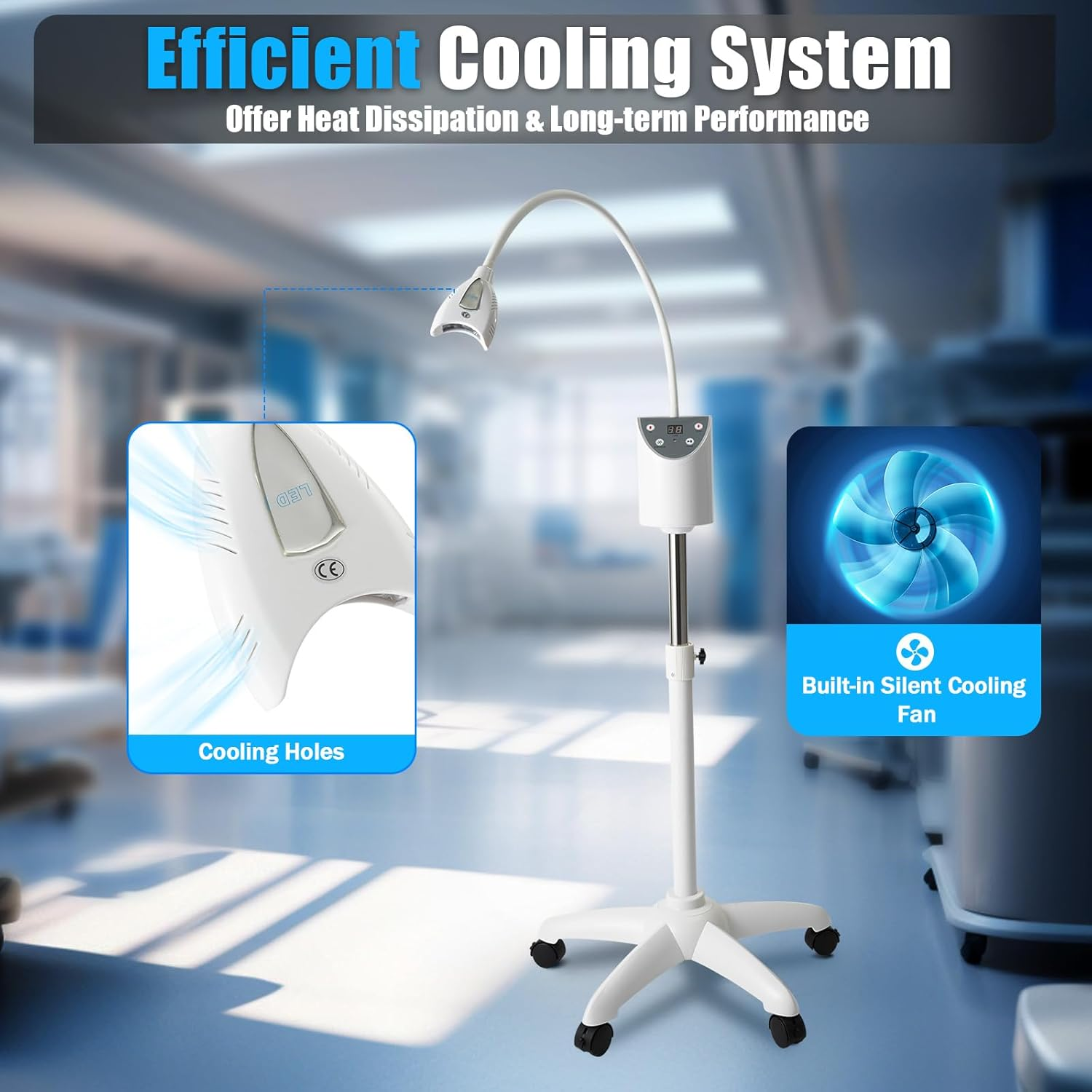 Teeth Whitening Lamp with 4 High-Power LED Lights, Mobile Cold Light Teeth Bleaching Machine with Universal Wheels, Remote Control, 20 Teeth Sheaths image number 1