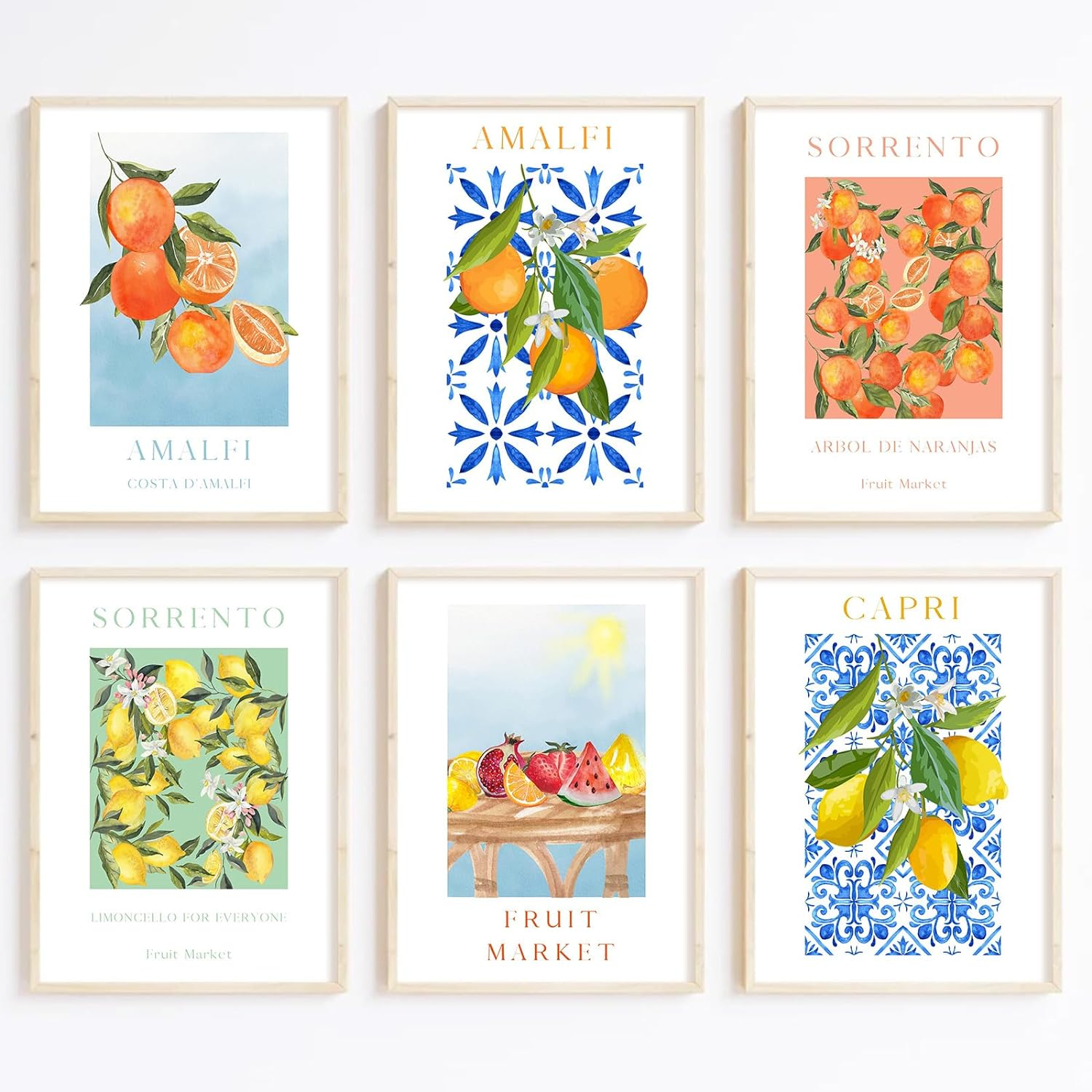 Fruit Wall Art Kitchen Artwork Wall Decor Fruit Prints Colorful Lemon Canvas Wall Art Vintage Pictures Fruit Market Poster Lemon Orange Prints Set of 6 for Room Bedroom 8X10 Inch Unframed