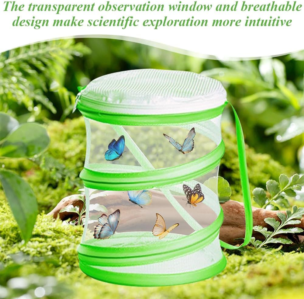 Butterfly Habitat Cage,Portable Insect Catcher Net,Foldable Mesh Cage,For Insect Watching and Catching,16 X 20 Cm image number 3