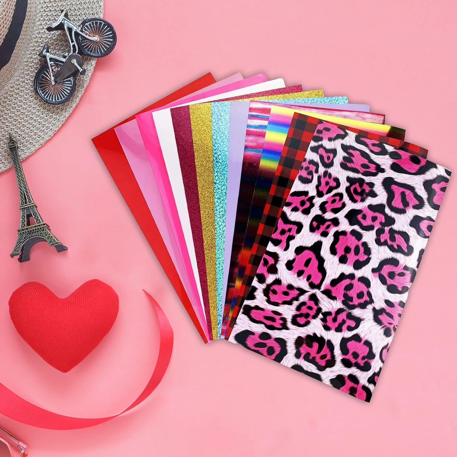 AUXIN 12 Sheets Heat Transfer Vinyl, 9.8''*5.9'' Iron on HTV Assorted Pattern Bundle for Fabric Clothes T-Shirts Hoodies Craft, Easy to Weed & Cut image number 2