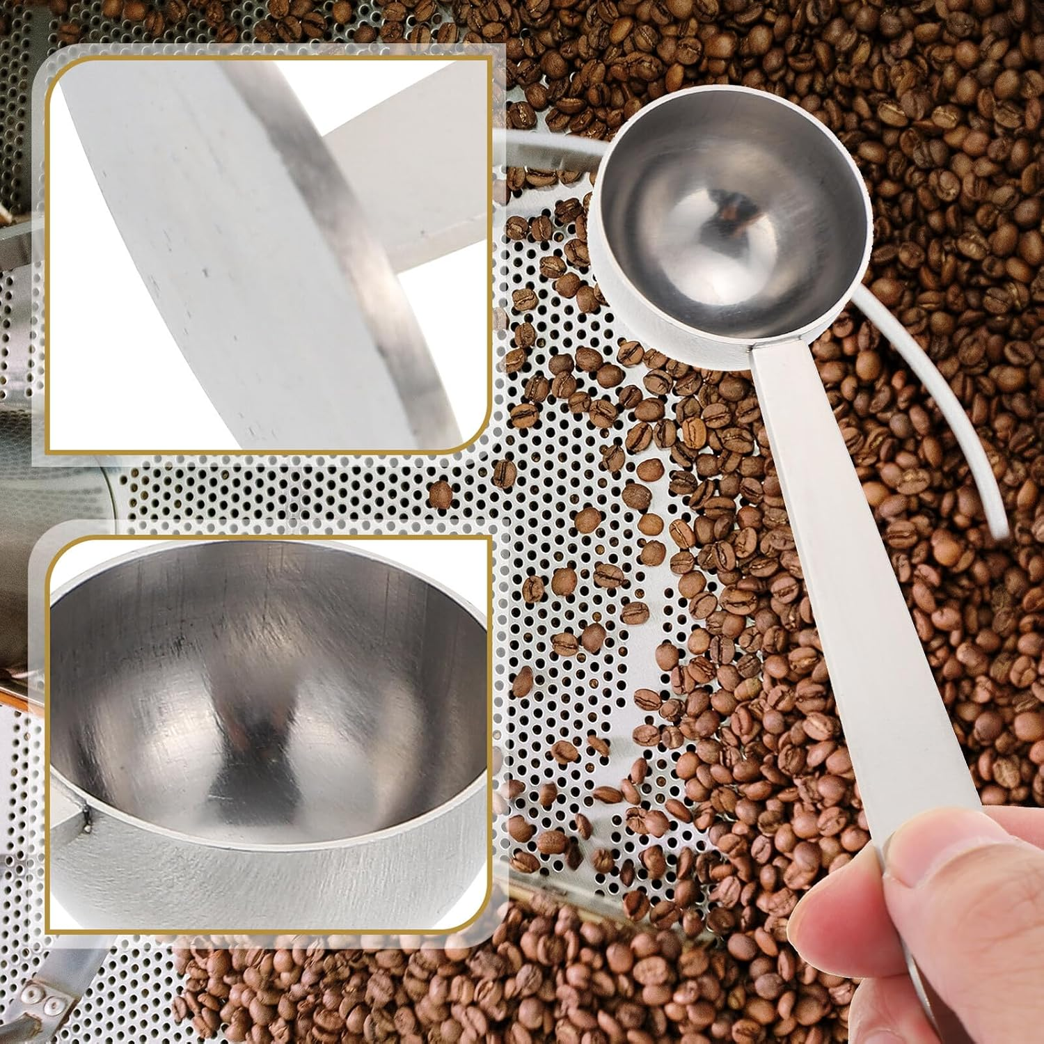 JECOMPRIS One Coffee Spoon Tamper Stainless Steel Dual-Head Espresso Press Fresh Ground Coffee Compact Tool Home Cafe image number 5
