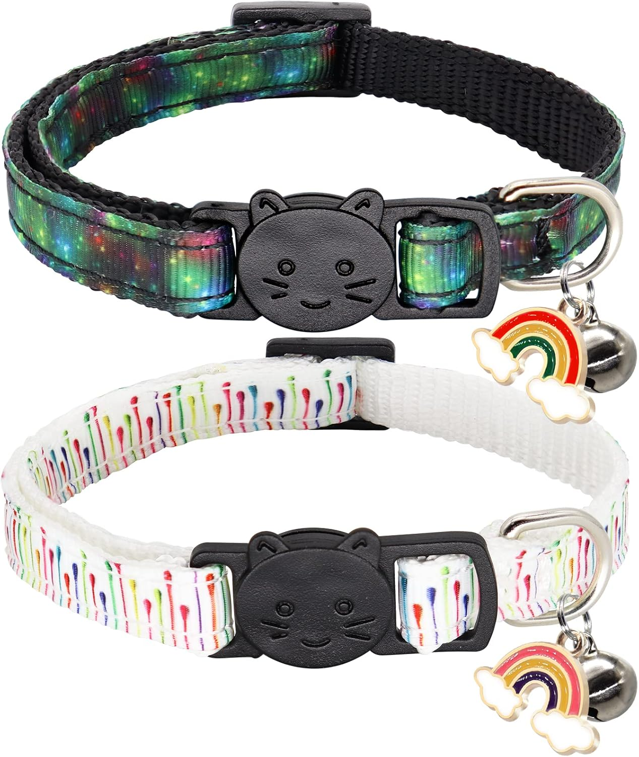 Christmas Cat Collar,2 Pack Breakaway Cat Collar with Bells,Xmas Red and Green - Black,Green,Purple image number 4