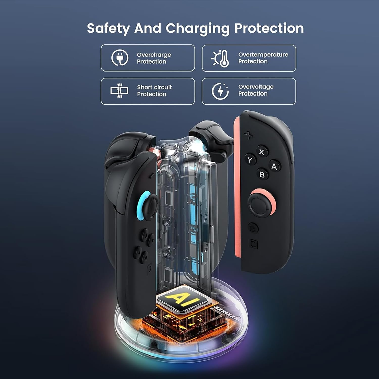 UOEPOWA Upgraded Charging Dock for 2025 Nintendo Switch 2 Joycon, 9 Light Modes, 4-In-1 Magnetic Fast NS2 Controller Charger Station for Nintendo Switch 2 Joy-Con Charger Organized Accessories (NS2) image number 4