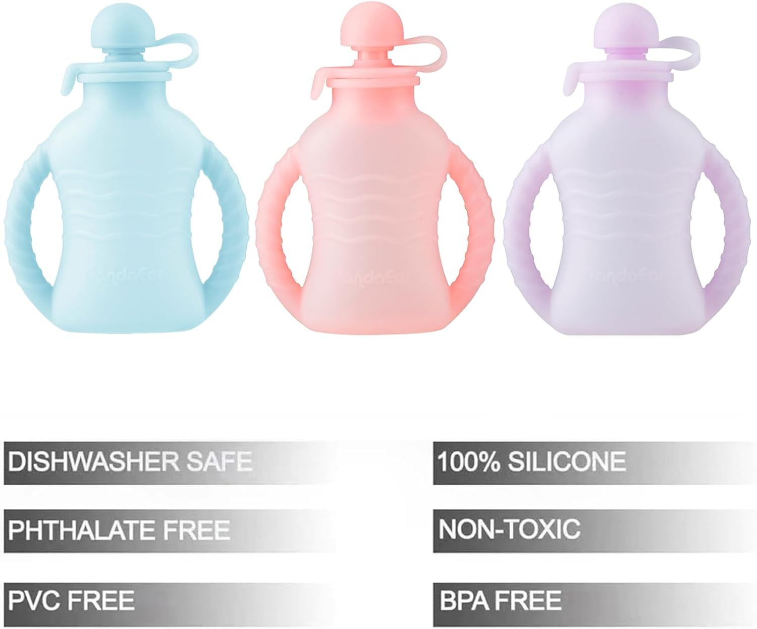 Pandaear 3 Pack Reusable Silicone Baby Food Pouches with 3 Puree Feeder Spoons & Funnel | 4Oz Toddler Food Storage Pouch with Handle | Bpa-Free Baby Squeeze Pouches for Homemade Purees image number 5