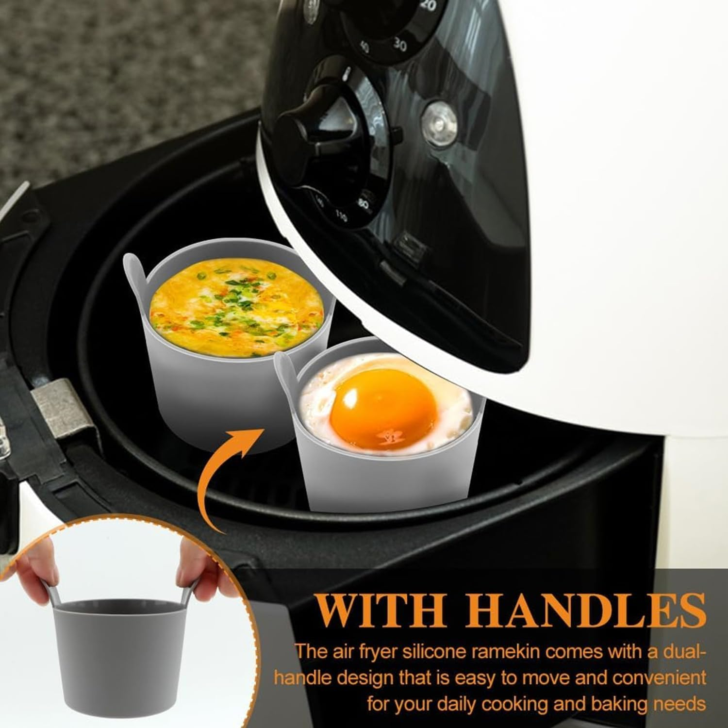Coehaopike 4 Pcs Ramekins for Air Fryer, Silicone Air Fryer Egg Moulds, Non Stick Egg Poachers, Poached Egg Cup, Baking Cups, Large Muffin Cases for Air Fryer, Kitchen Gadget, Air Fryer Accessories (Grey) image number 2
