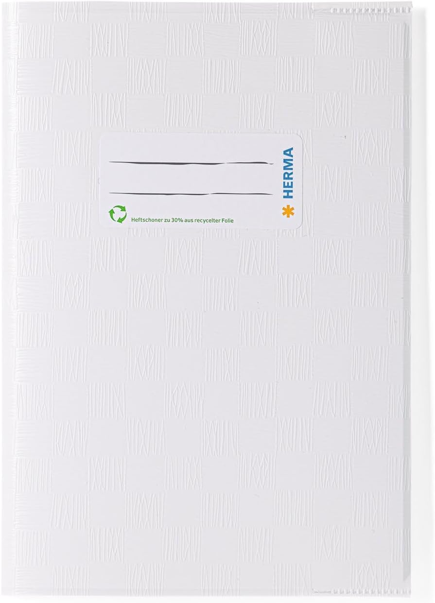 HERMA Exercise Book Cover A5, with Inscription Label, Made of Wipeable and Sturdy Plastic, Slip on Cover Jackets for School, White - White