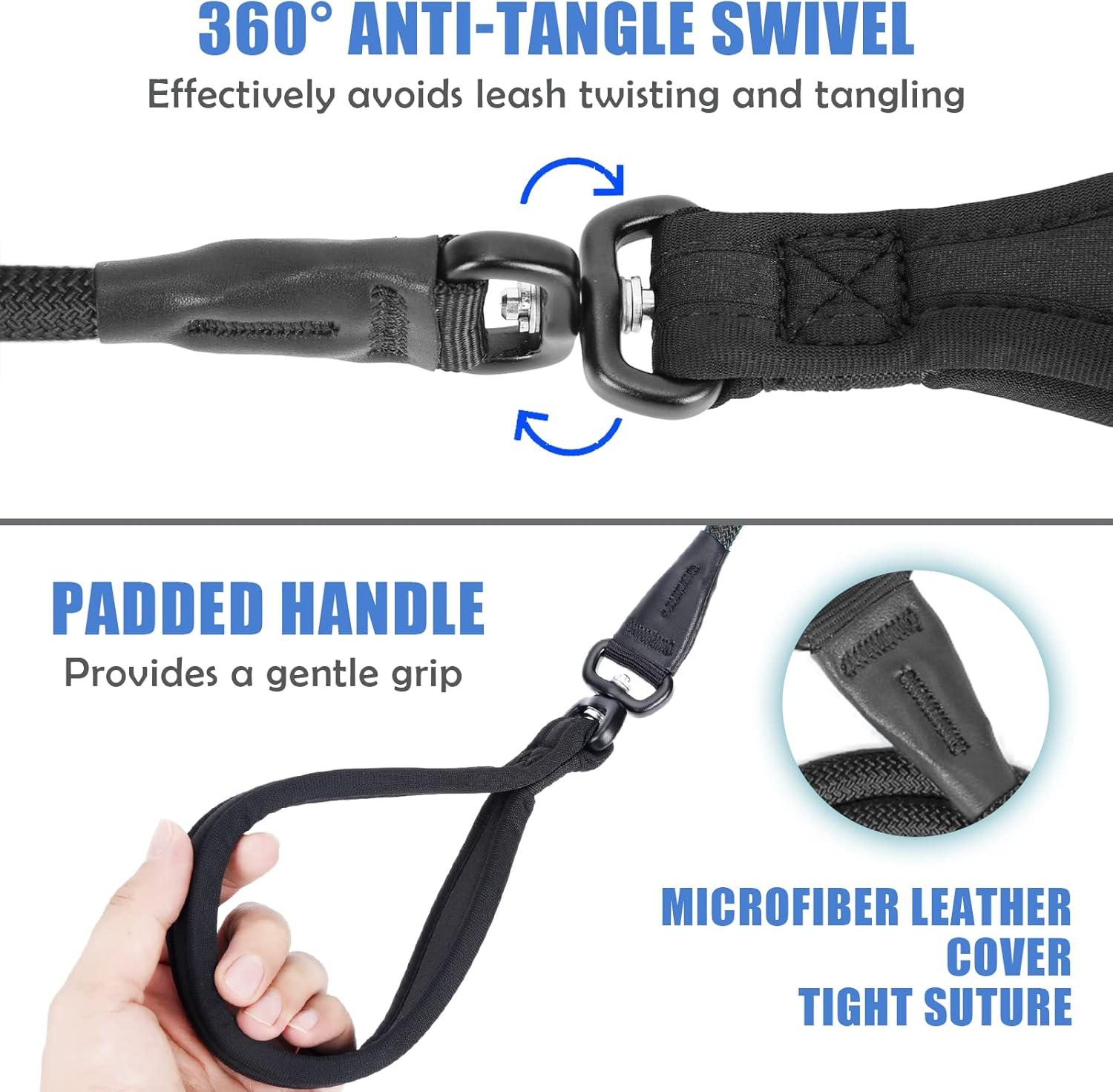 Slip Lead Dog Leash, Strong Anti-Tangle Durable Nylon No Pull Walking Leash for Small Medium Large Puppy Dogs 4Ft Black image number 6