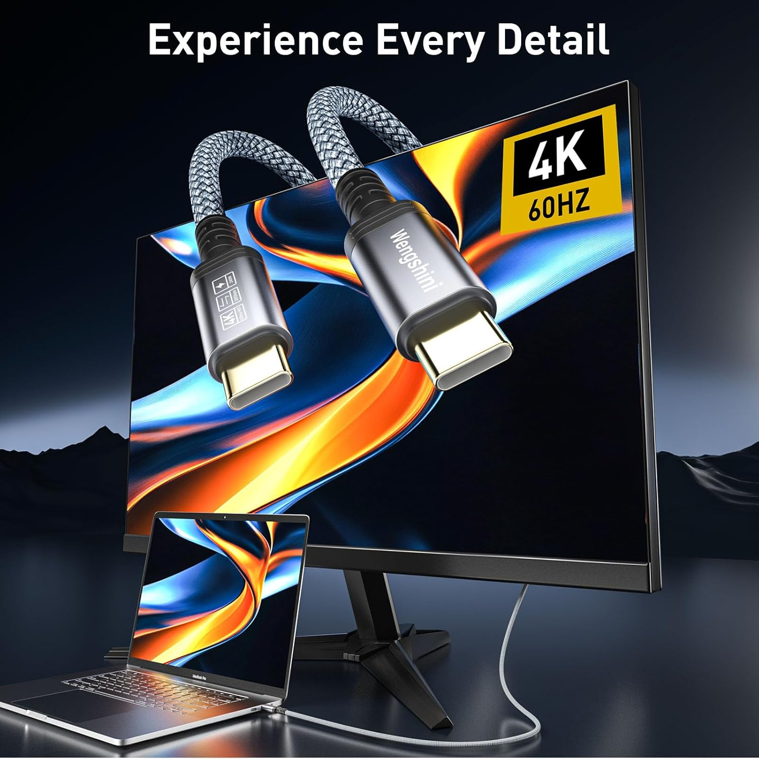 Wengshini USB C to USB C Cable 2M,240W/20Gbps USB C 3.2 Gen2 X 2 Data Cable, 4K@60HZ Video Transmission Video Transmission for Laptop, Mobile Phone, Steam Deck, Tablet, SSD, Monitor Etc. image number 1