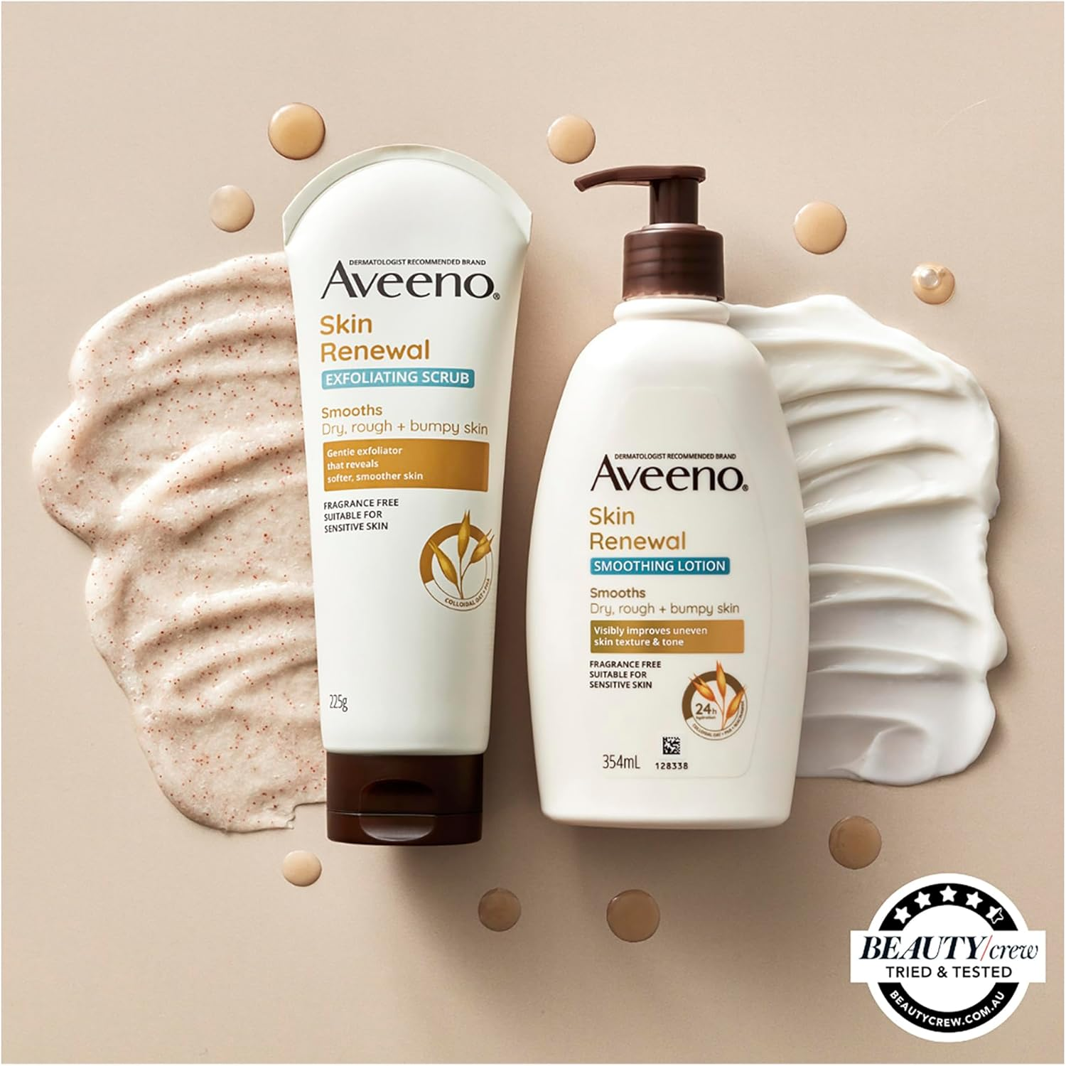 Aveeno Skin Renewal Smoothing Fragrance Free Body Lotion 24-Hour Hydration Dry Rough Bumpy Sensitive Skin Natural PHA 354Ml image number 2