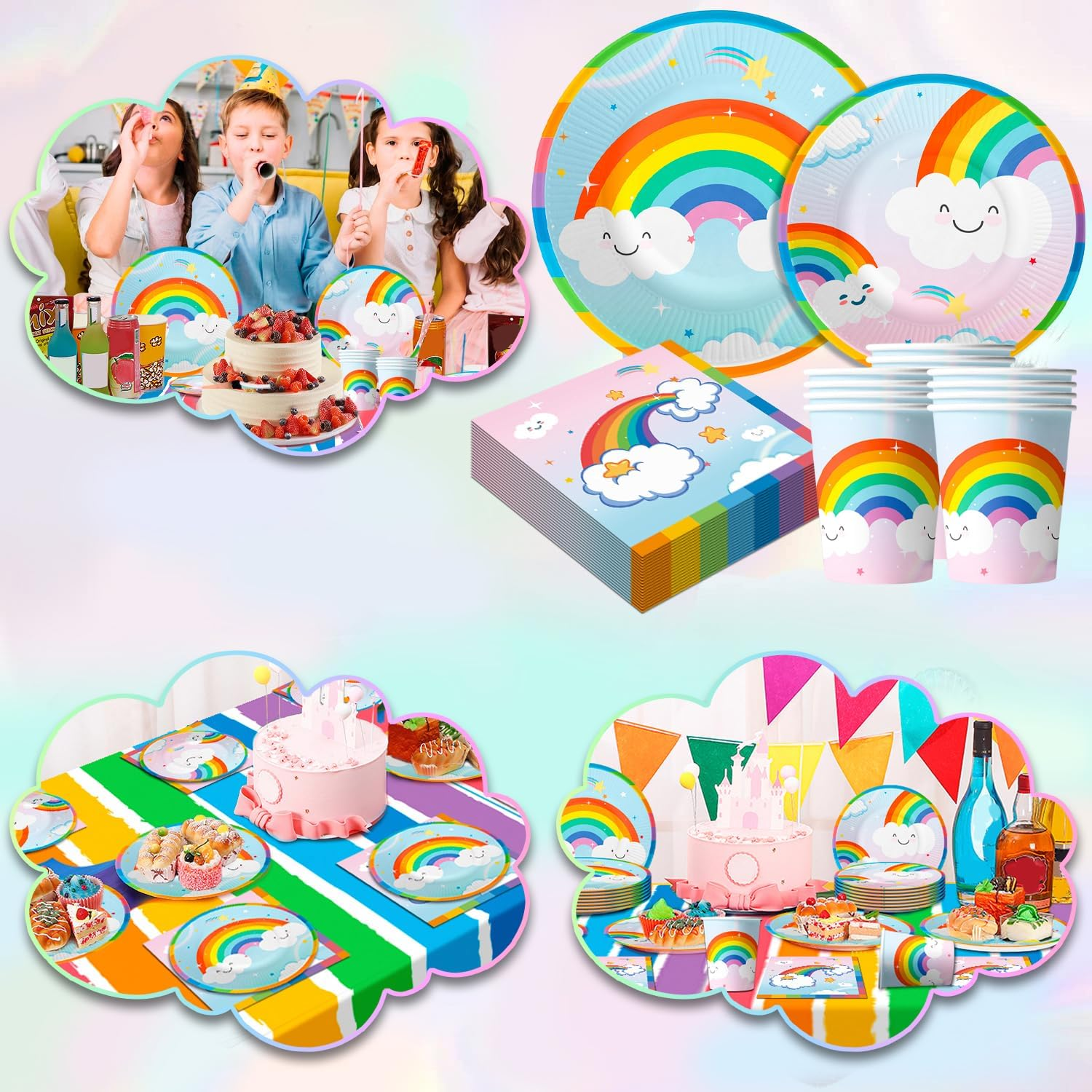 Rainbow Party Supplies, 81Pcs Rainbow Birthday Decorations Tableware Set Party Plates Cups Napkins Tablecloth Etc Birthday Party Supplies for Girls Themed Party&Baby Shower image number 4