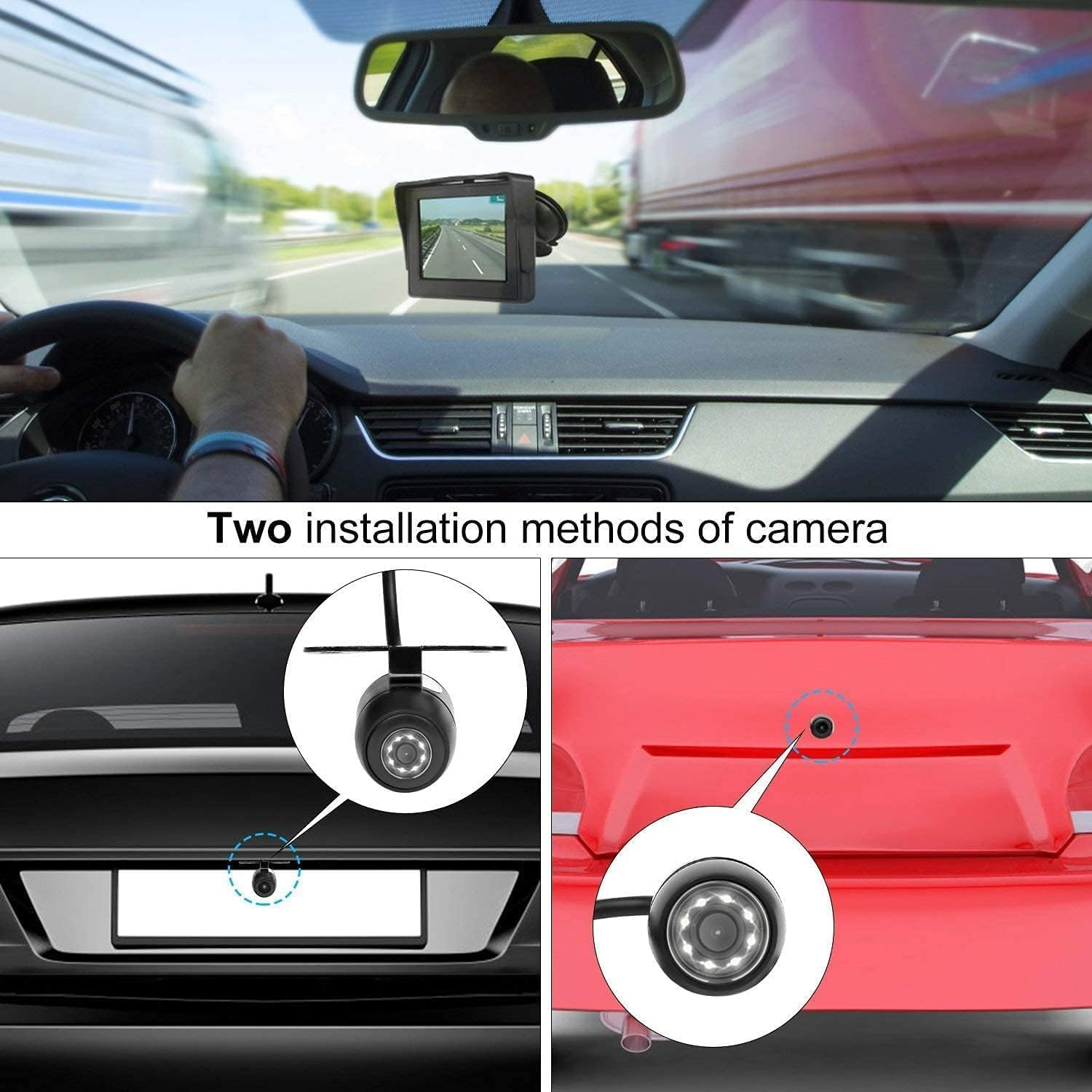 B-Qtech Backup Camera and Monitor Kit, 4.3" LCD Display Support Mirror Flip Guideline Night Vision Rear View Reverse Camera Waterproof for Pickup Car SUV Van, Easy Install and Setup image number 6