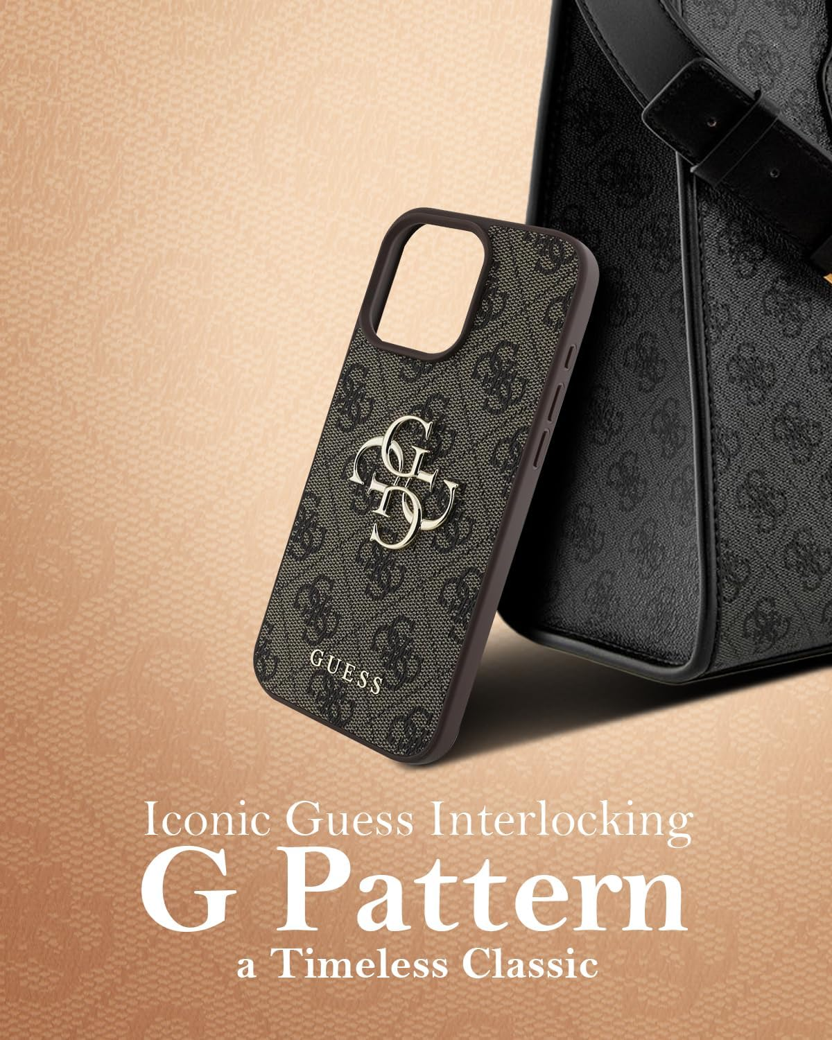 Guess Phone Case [Official Licensed] by CG MOBILE | PU Leather Case with 4G Big Metal Logo | Shock Absorption Protective Case/Cover Compatible with Iphone 16 Pro Max (6.9-Inch) 2024 - Brown image number 1