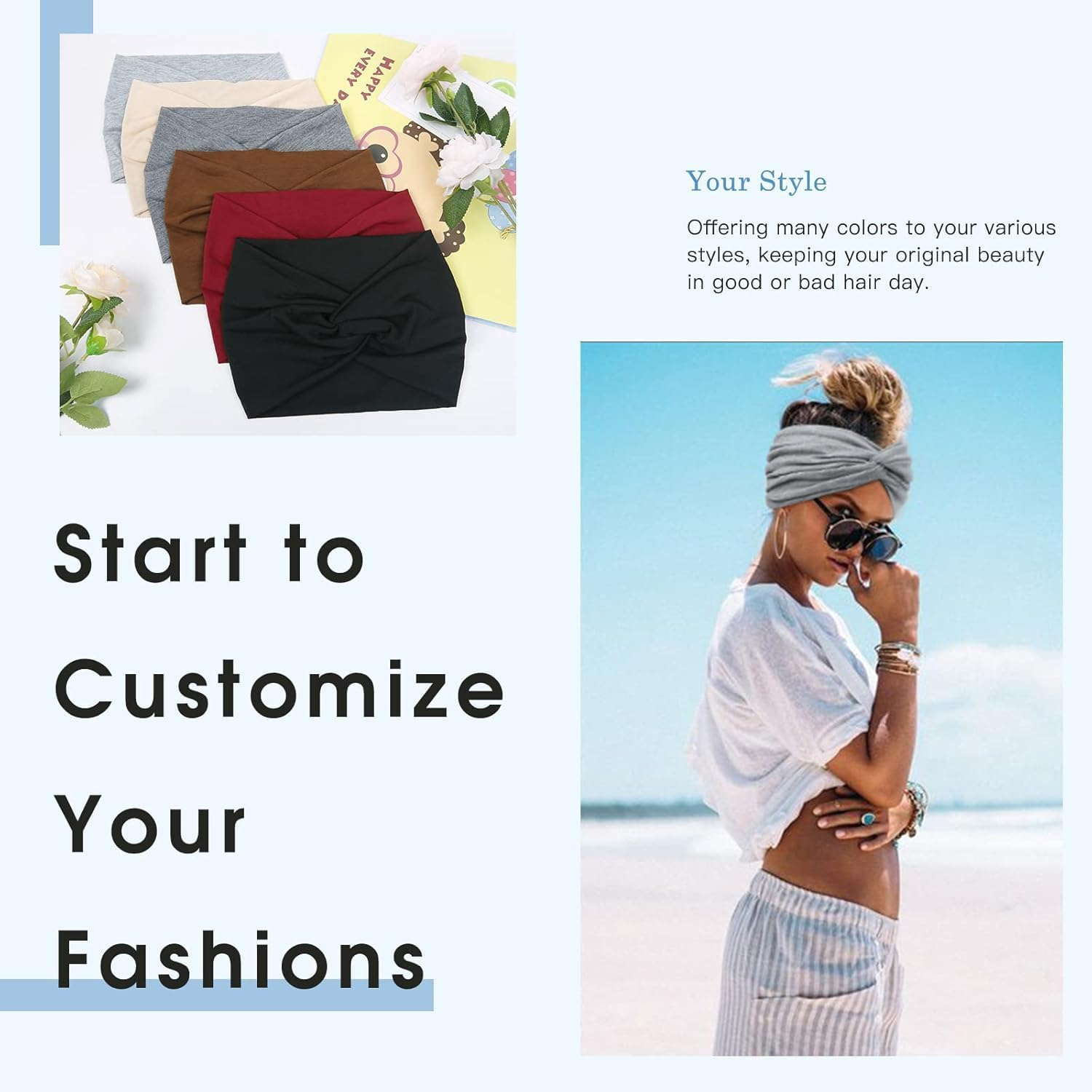 Sports Wide Headbands for Women,Extra Large Turban Non Slip Workout Headband Elastic Sweat Fabric Hair Scarf Sweatband Boho Hairband Hair Twisted Knot Running Yoga Accessories 6 Pack - Adorable Day image number 4