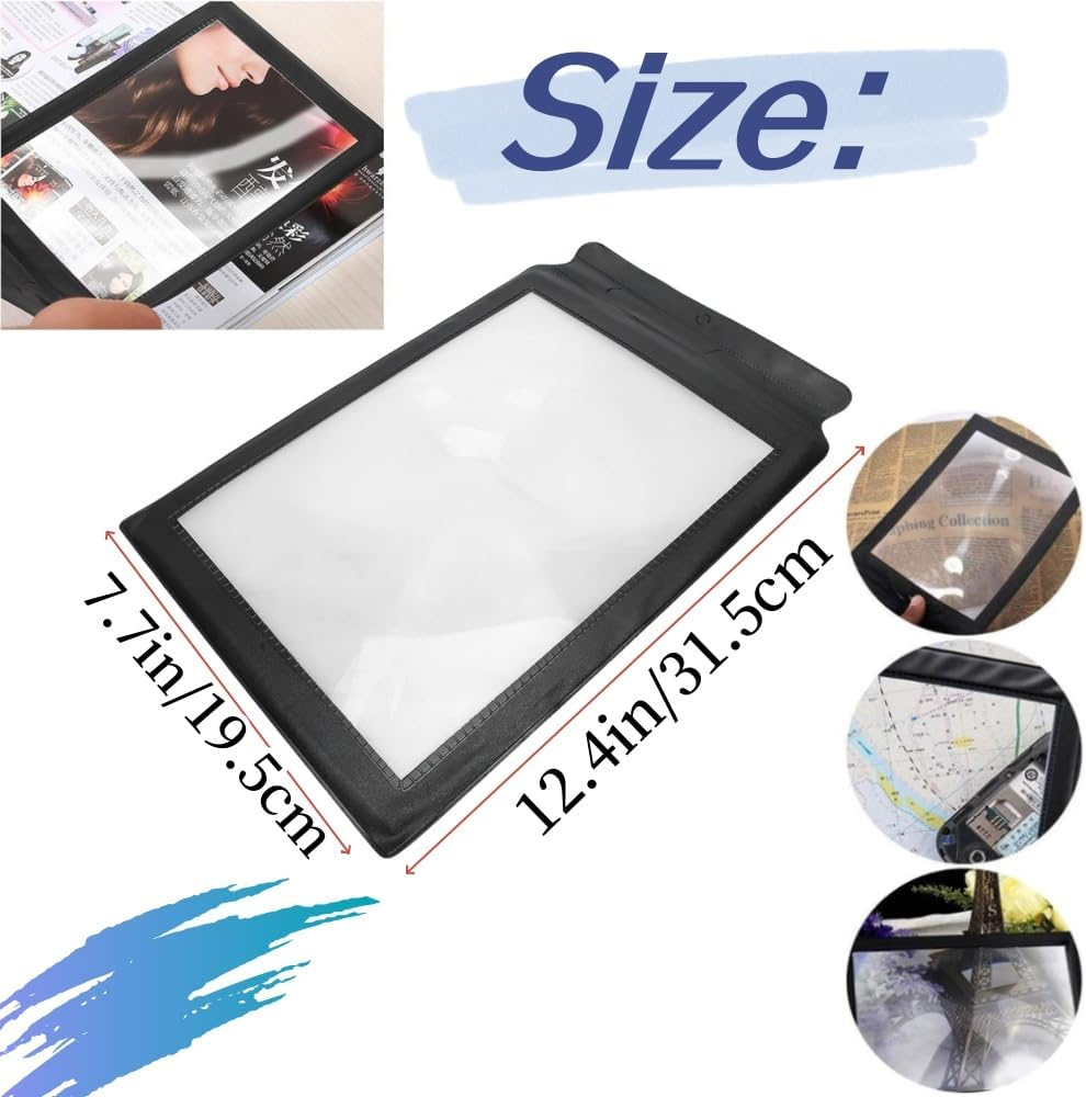 Magnifier Sheet A4 Full Page Magnifier,Portable Reading Magnifying Glass with Black Frame for Reading Small Prints(1 Pack) image number 1