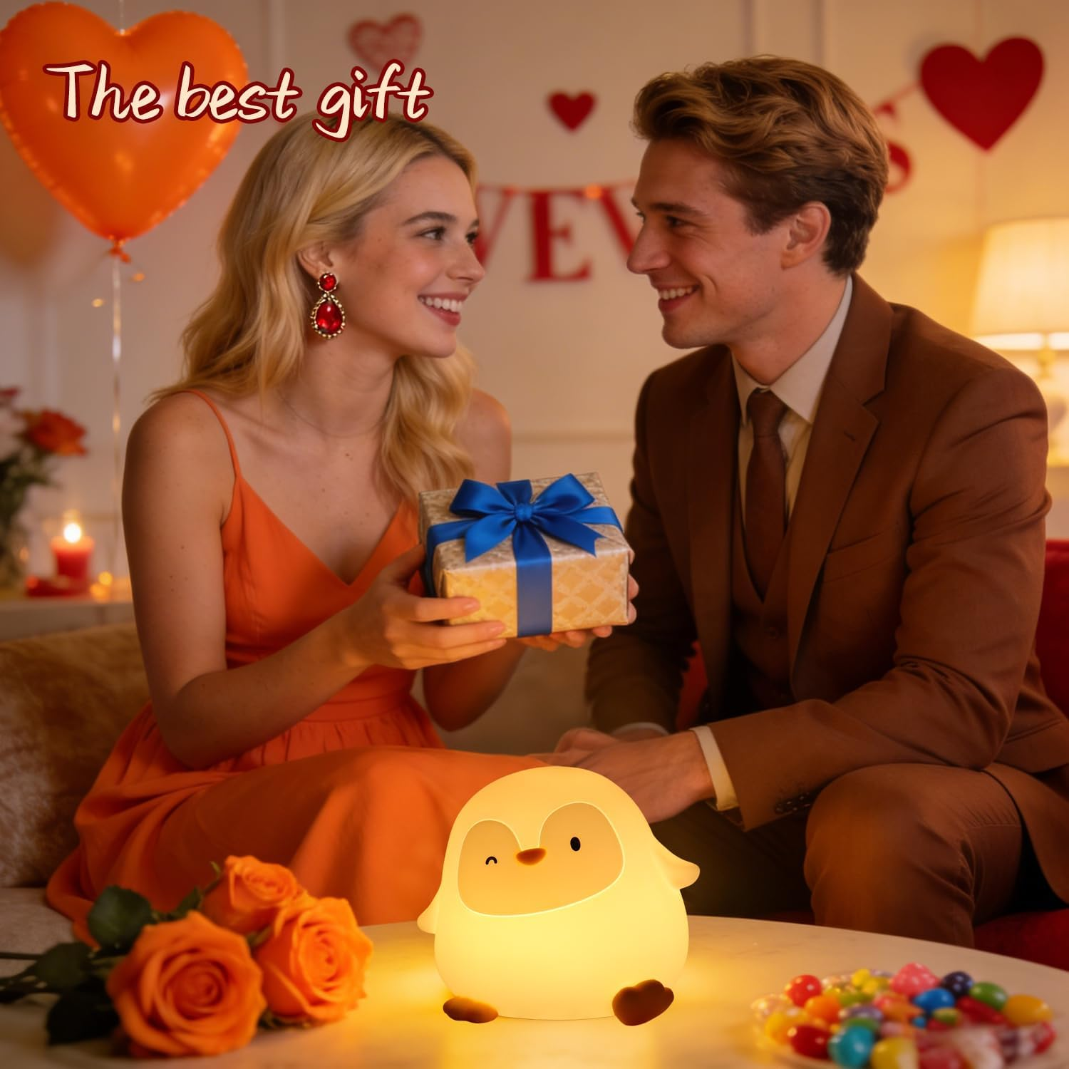 Rytinazzz Penguin Night Light, 50-Hour Battery & Pat Control, Squishy Silicone Lamp for Kids Nursery, USB Rechargeable with Timer, Valentines Gifts image number 1