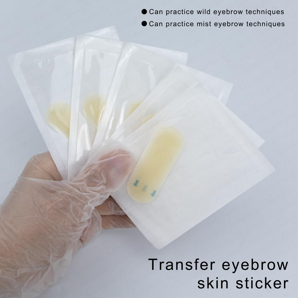10 Pairs of Eyebrow Transfer Stickers - Realistic Silicone Tattoo Practice Skin with Pre-Drawn Brow Pattern for Microblading & Permanent Makeup Training (Pack of 20 Blank) image number 5