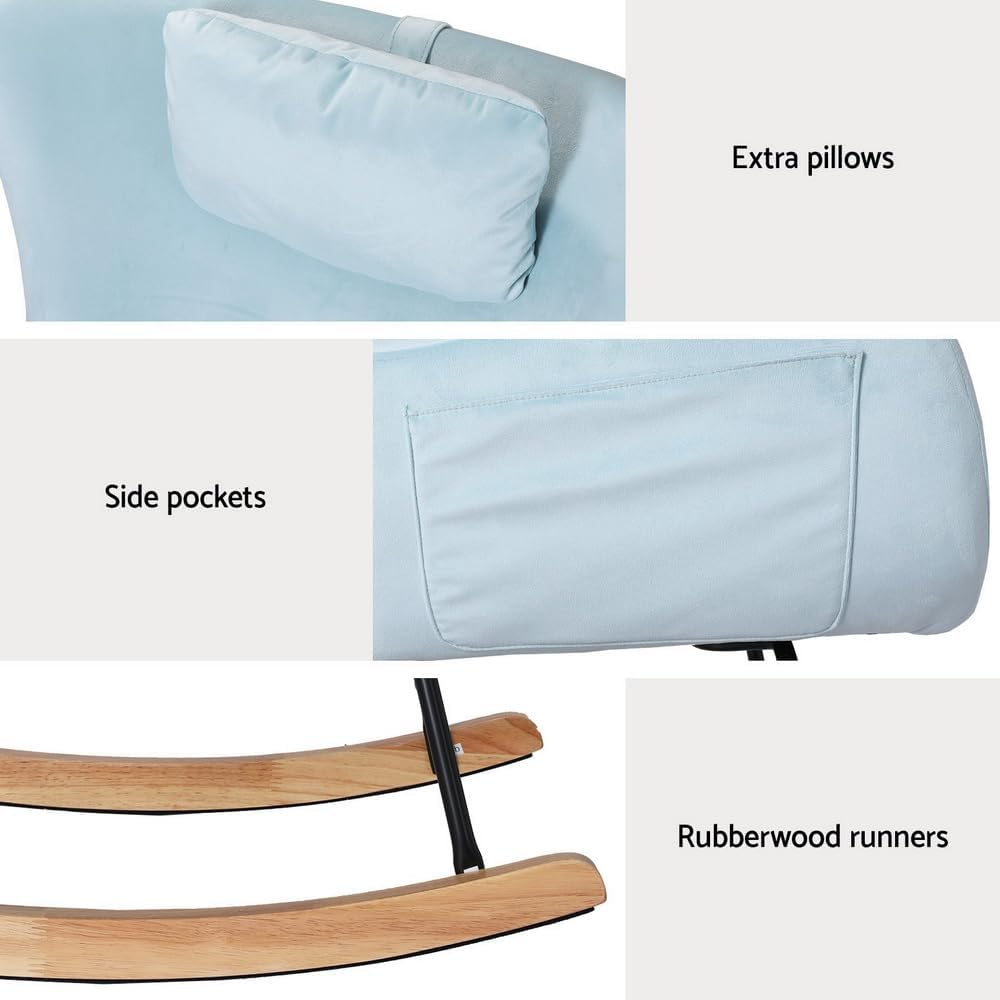 Artiss Rocking Chair Armchair Recliner Chairs Lounge Dining Nursing Seat Reading Seating Chaise Lounges Home Living Room Bedroom Furniture, Blue Teddy Fabric, with 2 Rubberwood Legs image number 2