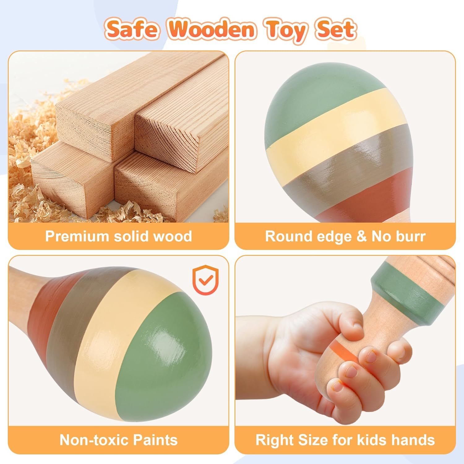 CYZAM Wooden Musical Instruments, Montessori Toys for Baby Toddler 1-3, Neutral Colors Wooden Percussion Instruments Set, Modern Boho Xylophone Tambourine, Kids Preschool Educational Birthday Gifts