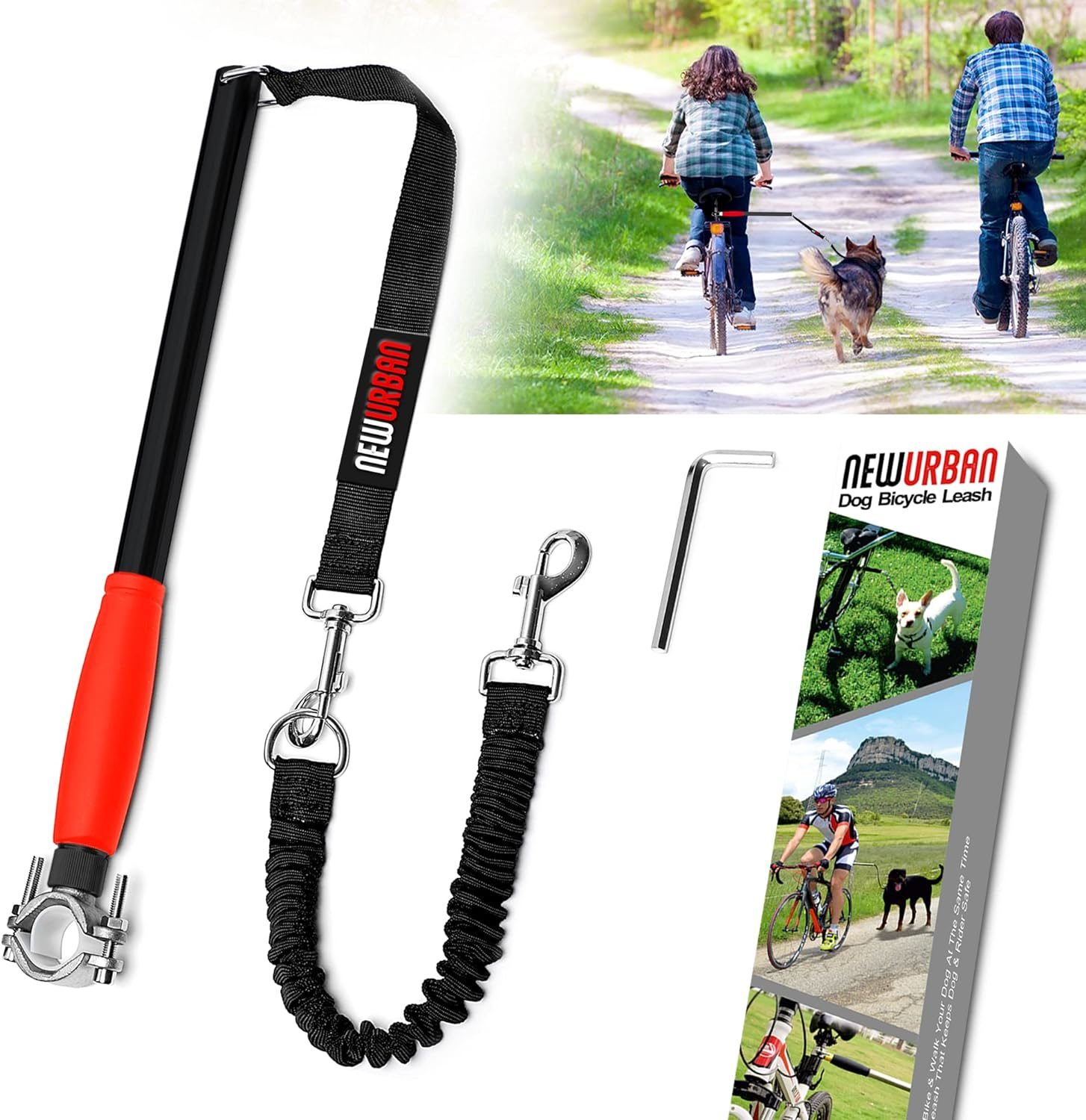 NEWURBAN - Dog Bike Leash - Easy Installation Removal - Hand Free Dog Bicycle - Exerciser Leash - for Exercising - Training Jogging - Cycling and Outdoor - Safe with Pets.R Large Walky plus Biking