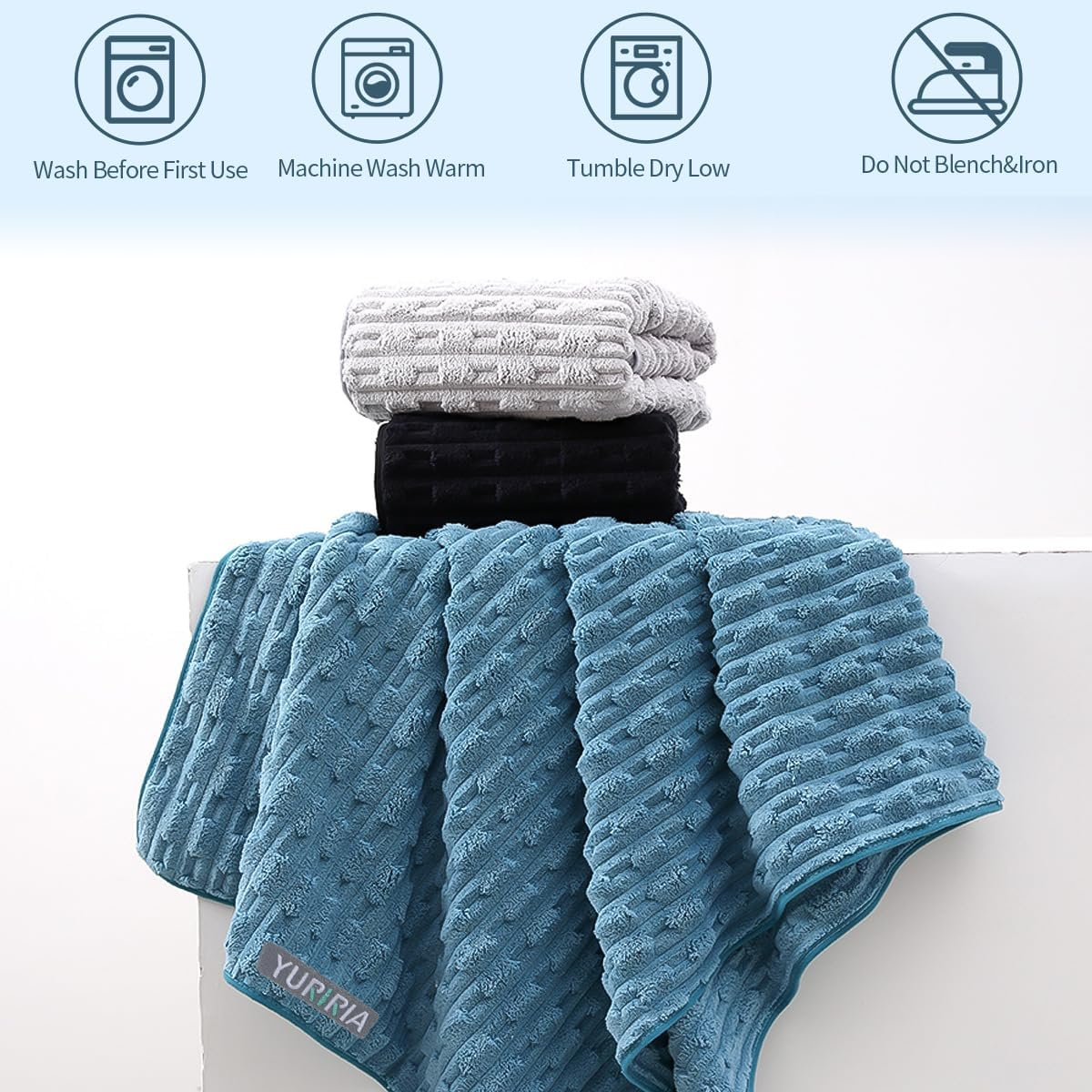 4 PCS Large Coral Towel Set Ultrasoft Bath Towels Absorbent Hand Towel for Bathroom, Hotel, SPA, Sports, Pool (Black+Grey) image number 4