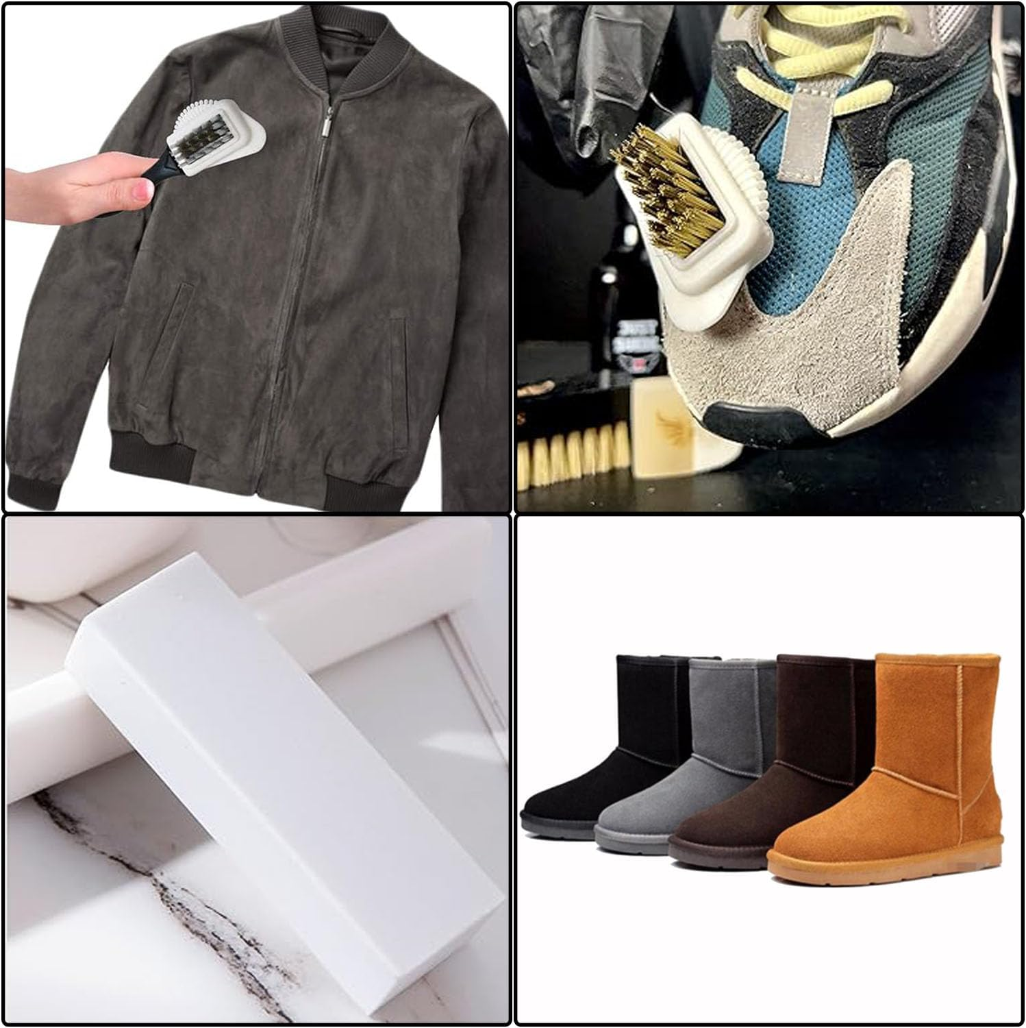 Suede Brush Kit, Quality Nubuck and Suede Multifunctional 4-Sided Cleaning Shoe Brush,Brass and Nylon Bristle,Suede Brush for Shoes with Extra 2 Erasers for Suede Leather Boots Shoes Cleaning image number 6