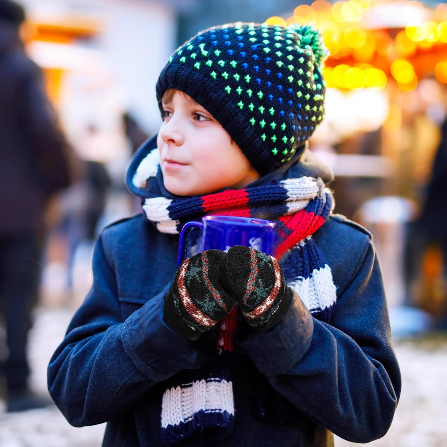 Handepo Kid Winter Gloves 3 Pair Convertible Warm Infant Gloves Flip Top Toddler Baby Clothes for Kids 2-6 Years - Black, Deep Gray, Deep Green image number 3