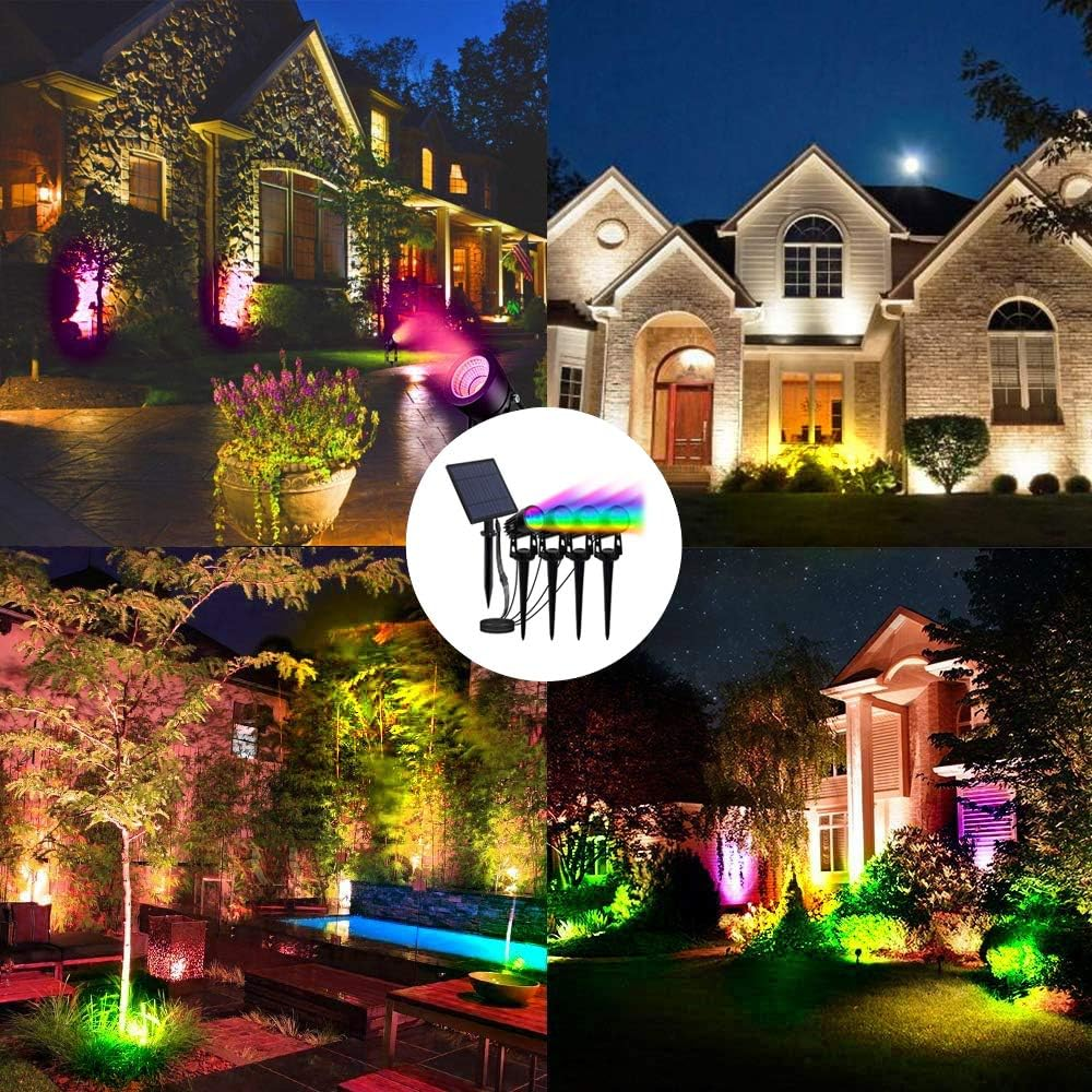 T-Sun RGB Solar Spotlights Outdoor, 5W Solar Lights with 4 Pack Headlights, IP65 Waterproof Color Changing Spot Lights Outdoor Security Wall Lights for Garden, Yard, Driveway, Pool Area(Rgb) image number 5