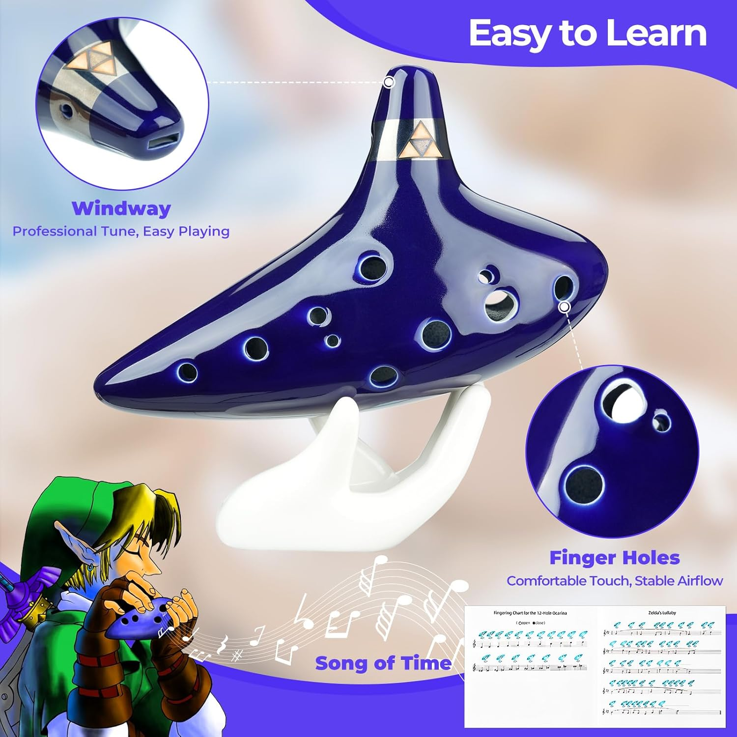 Ohuhu Zelda Ocarina with Song Book (Songs from the Legend of Zelda), 12 Hole Alto C Zelda Ocarinas Play by Link Triforce Zelda Fans with Display Stand Protective Bag