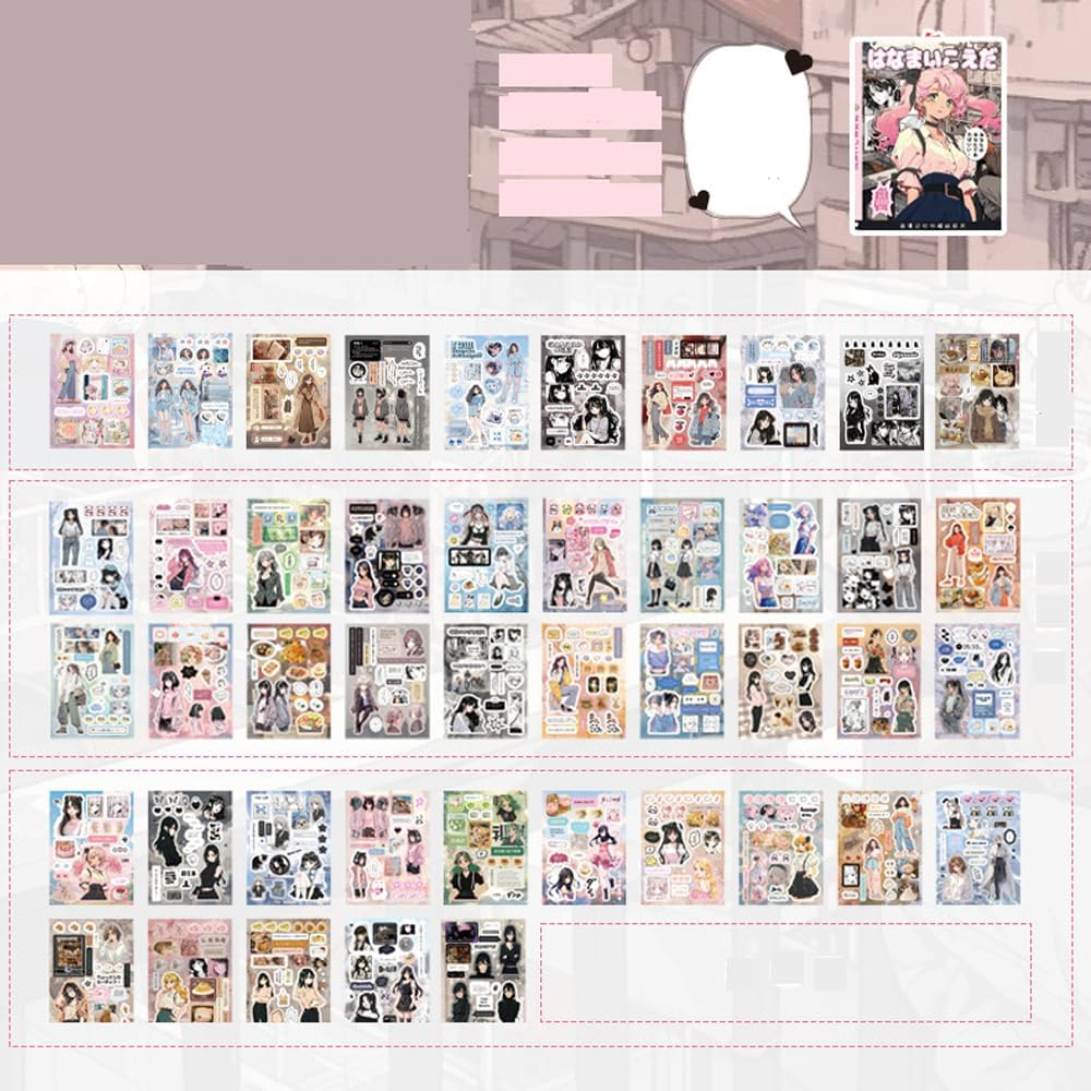 Alideco 45Pcs Scrapbook Stickers Vintage Cartoon Character Dessert Food Sticker Book for Adults Sticker Journaling Stickers for Scrapbooking (Xunyouhuiyi)
